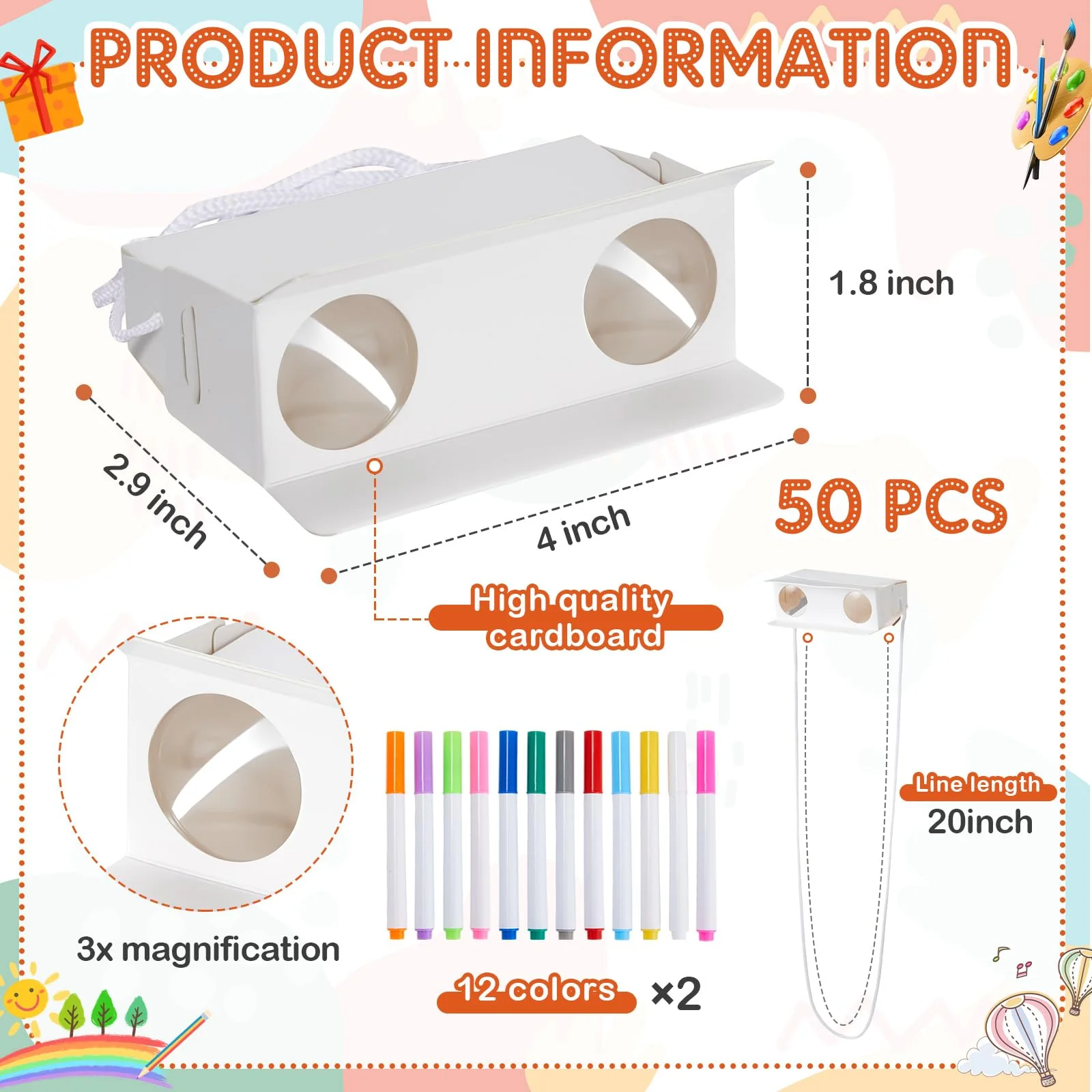 Shappy 30 Pcs DIY Cardboard Binocular Craft Kit for Kids, Make Your Own Toy Binocular with Marker and String Classroom Art Activity for Kindergarten Elementary School 100 Days of School Party Favor - Image 2
