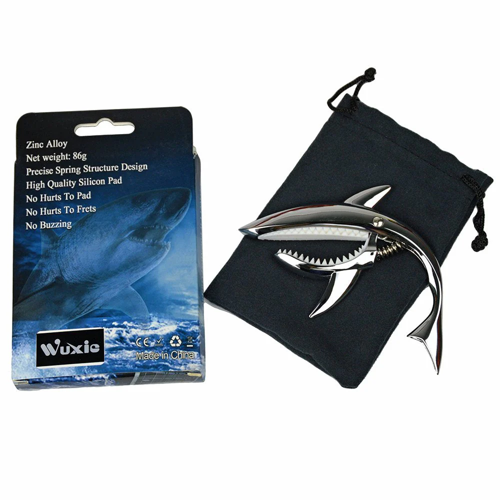 Shark Capo,Zinc Alloy Tone Clip for Acoustic,Folk,Electric Guitar and Ukulele (Black) Blight Black - Image 6