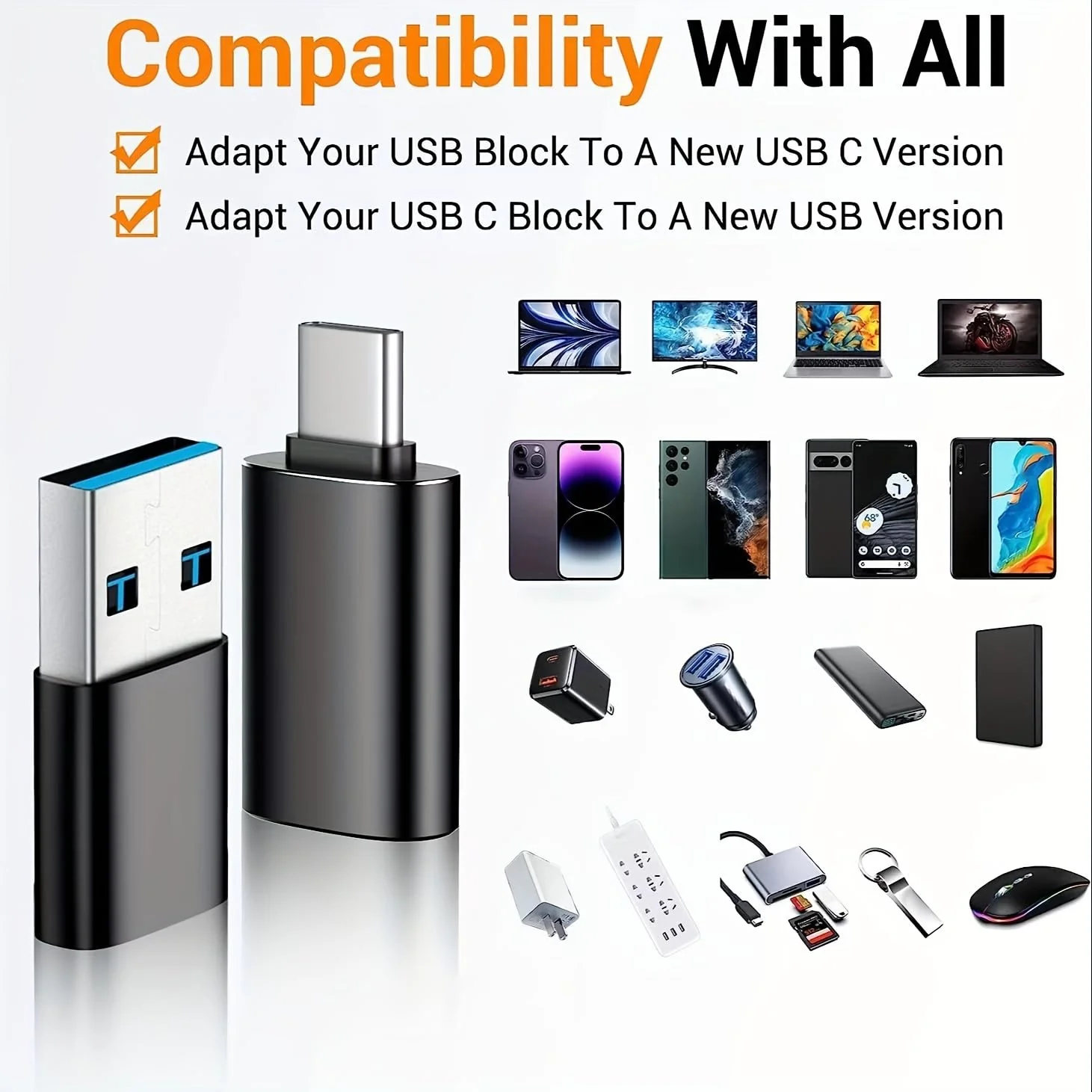 SheraF 4 Pack USB to USB C OTG Adapter, 2Pack Type C Female to A Male Charger Converter 2Pack USB C Male to USB 3.0 Female Adapter Thunderbolt 4 Converter iWatch 8 9,15 14 13 Pro Max - Image 6