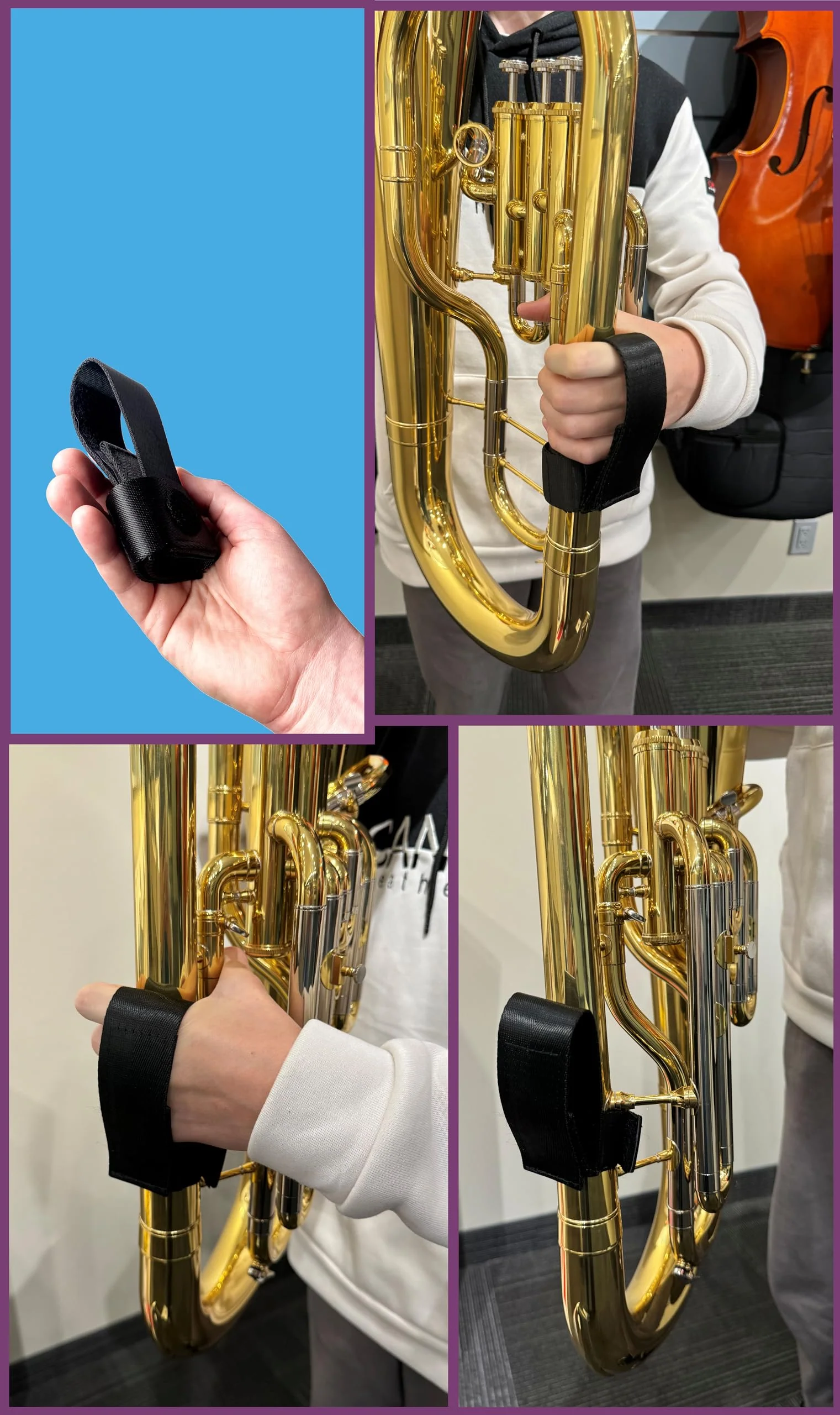 Sherfire Euphonium/Baritone Support Hand Straps - 2 Pack, Adjustable, Ergonomic Design - Includes Microfiber Cleaning Cloth - Image 3