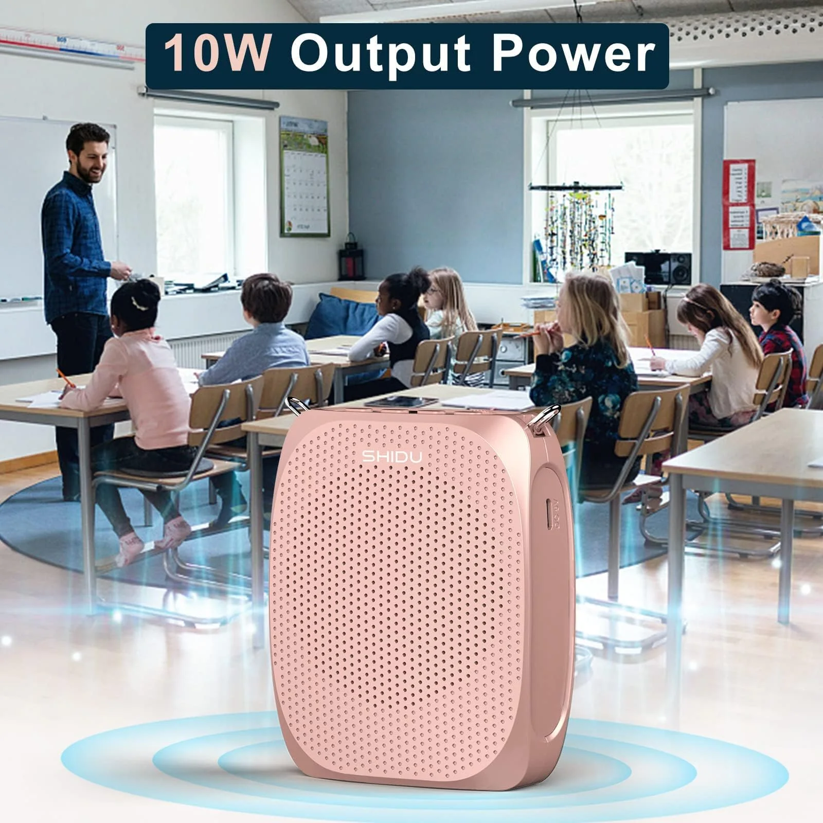 SHIDU Voice Amplifier Teachers,Megaphone Speaker Portable PA System with Microphone Headset(Work of 12hours) Supports MP3 Format Audio for Tour Guides Coaches Yoga Fitness Instructors Rose-Gold - Image 5