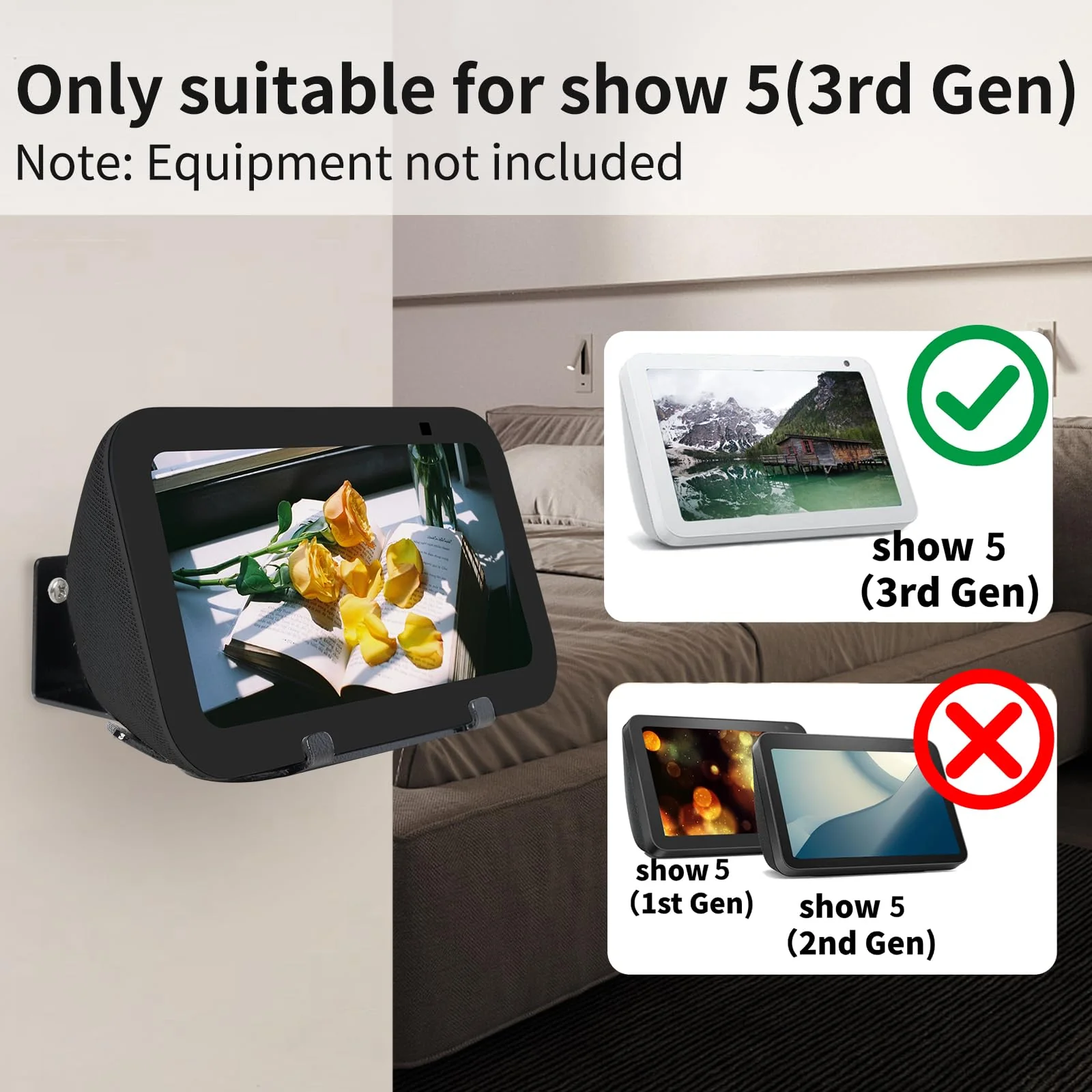 shinar Metal Wall Mount ONLY for Echo Show 5 3rd Gen Wall bracket wall stand for Show 5 with Wiremanagement with Accessories Bracket Shelf (Black) Black - Image 3