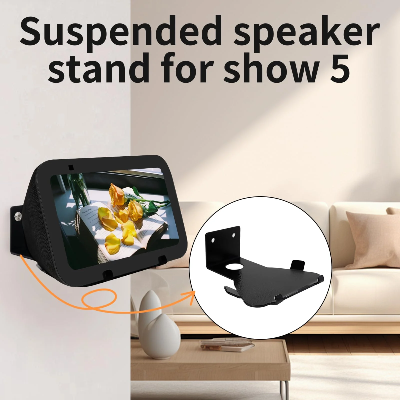 shinar Metal Wall Mount ONLY for Echo Show 5 3rd Gen Wall bracket wall stand for Show 5 with Wiremanagement with Accessories Bracket Shelf (Black) Black - Image 4
