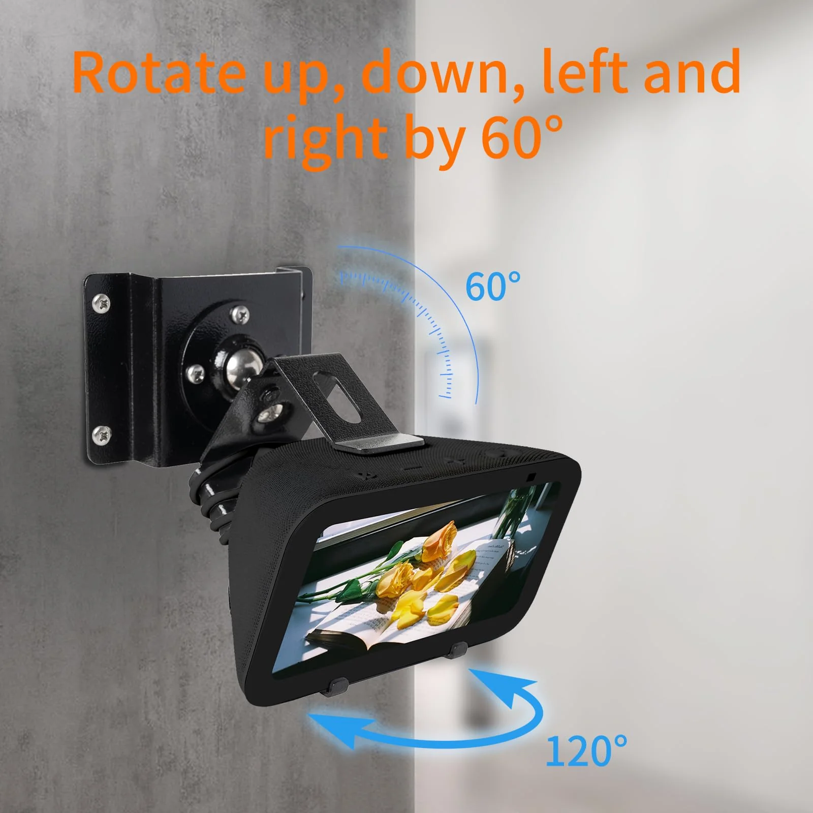 shinar Metal Wall Mount ONLY for Echo Show 5 (3rd Generation) - Swivels up to 360° / Tilts -70° / +70°,Mount Stand Compatible with Show 5 (3rd Gen)&iPhone Models with Wiremanagement (Black) Black - Image 5
