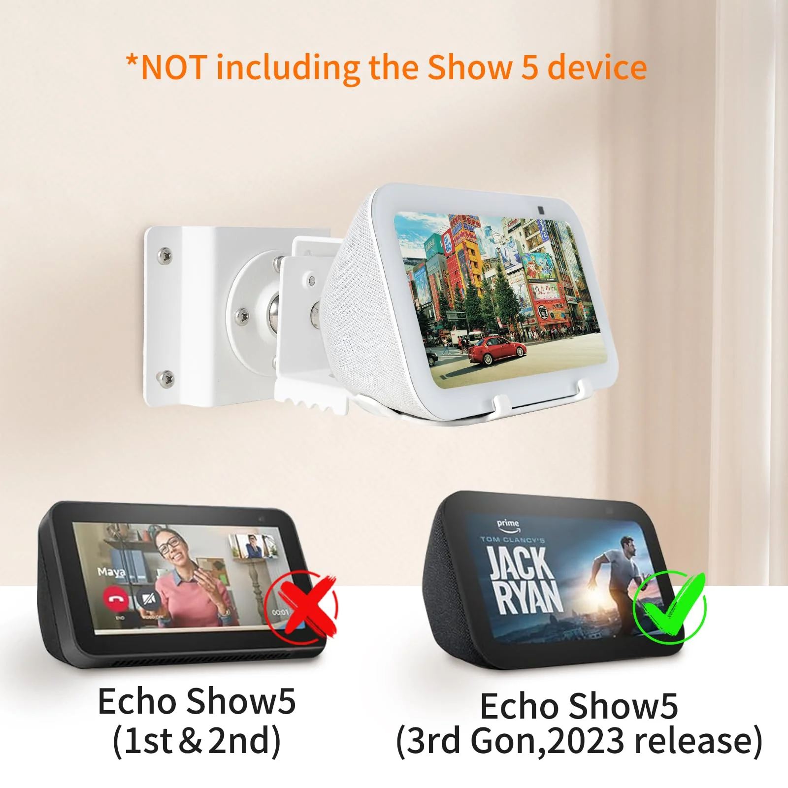 shinar Metal Wall Mount ONLY for Echo Show 5 (3rd Generation) - Swivels up to 360° / Tilts -70° / +70°,Mount Stand Compatible with Show 5 (3rd Gen)&iPhone Models with Wiremanagement (White) White - Image 3