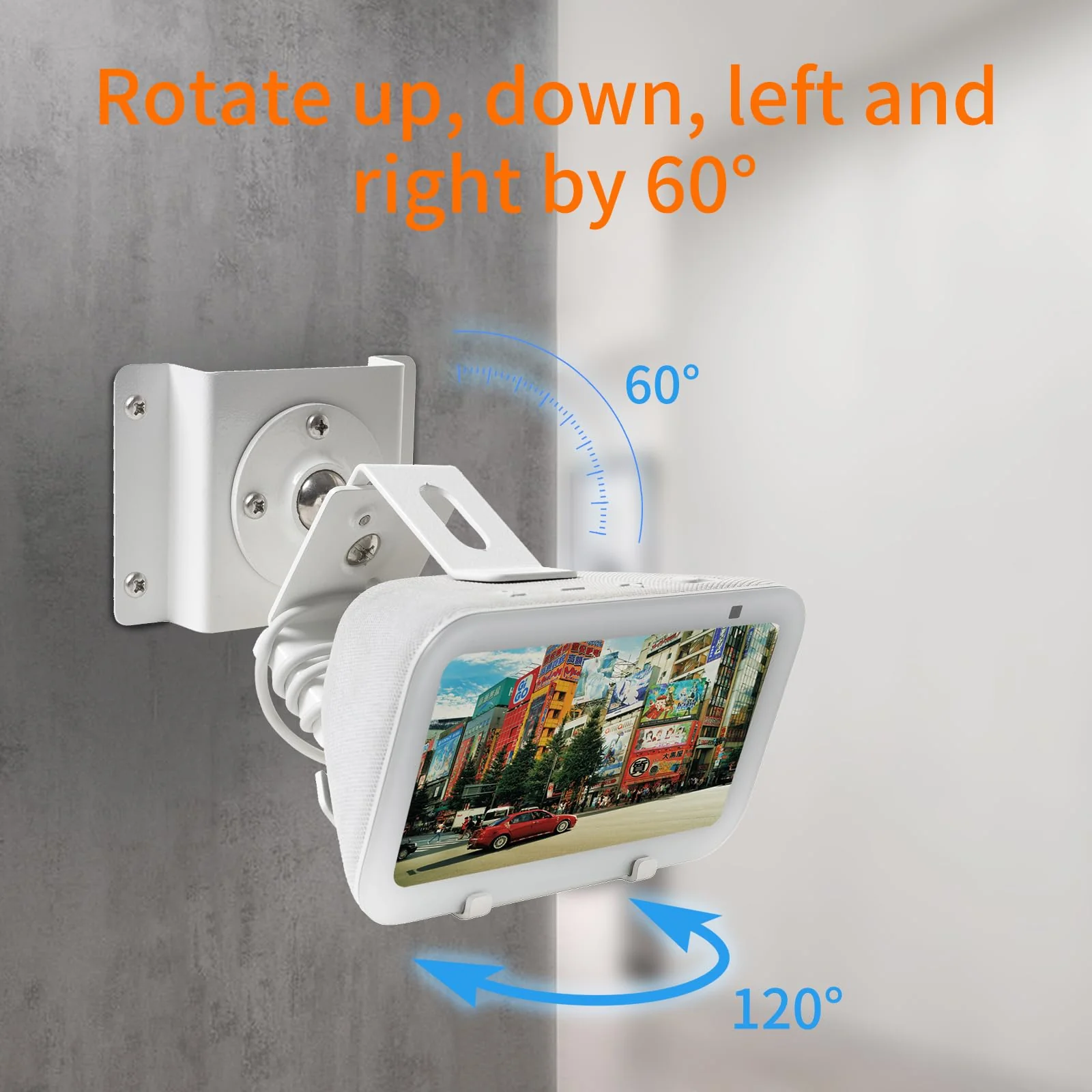 shinar Metal Wall Mount ONLY for Echo Show 5 (3rd Generation) - Swivels up to 360° / Tilts -70° / +70°,Mount Stand Compatible with Show 5 (3rd Gen)&iPhone Models with Wiremanagement (White) White - Image 4