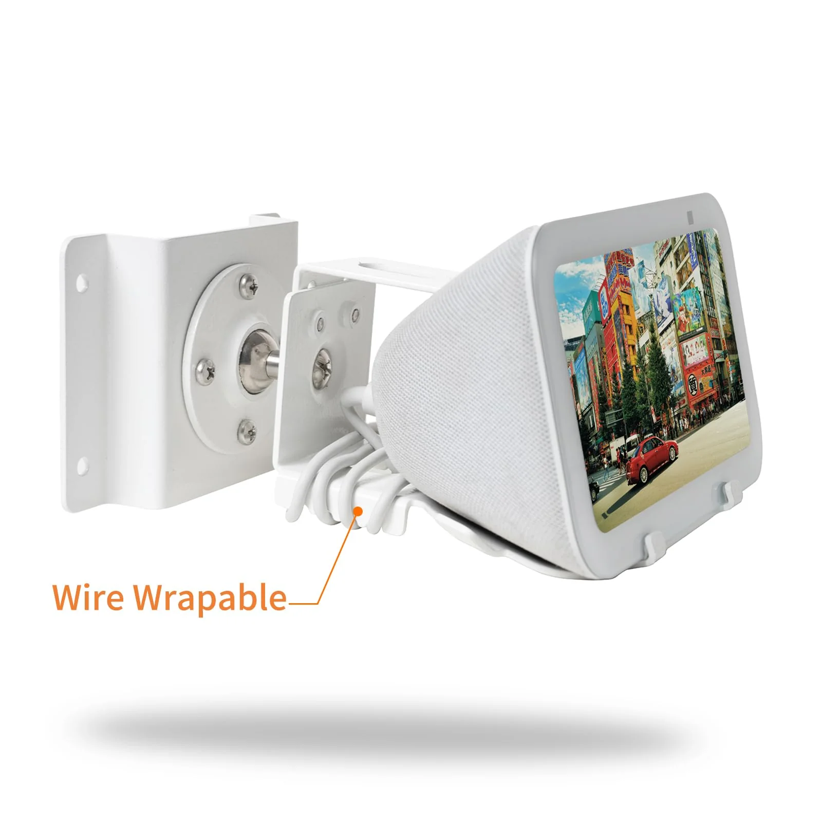shinar Metal Wall Mount ONLY for Echo Show 5 (3rd Generation) - Swivels up to 360° / Tilts -70° / +70°,Mount Stand Compatible with Show 5 (3rd Gen)&iPhone Models with Wiremanagement (White) White - Image 6