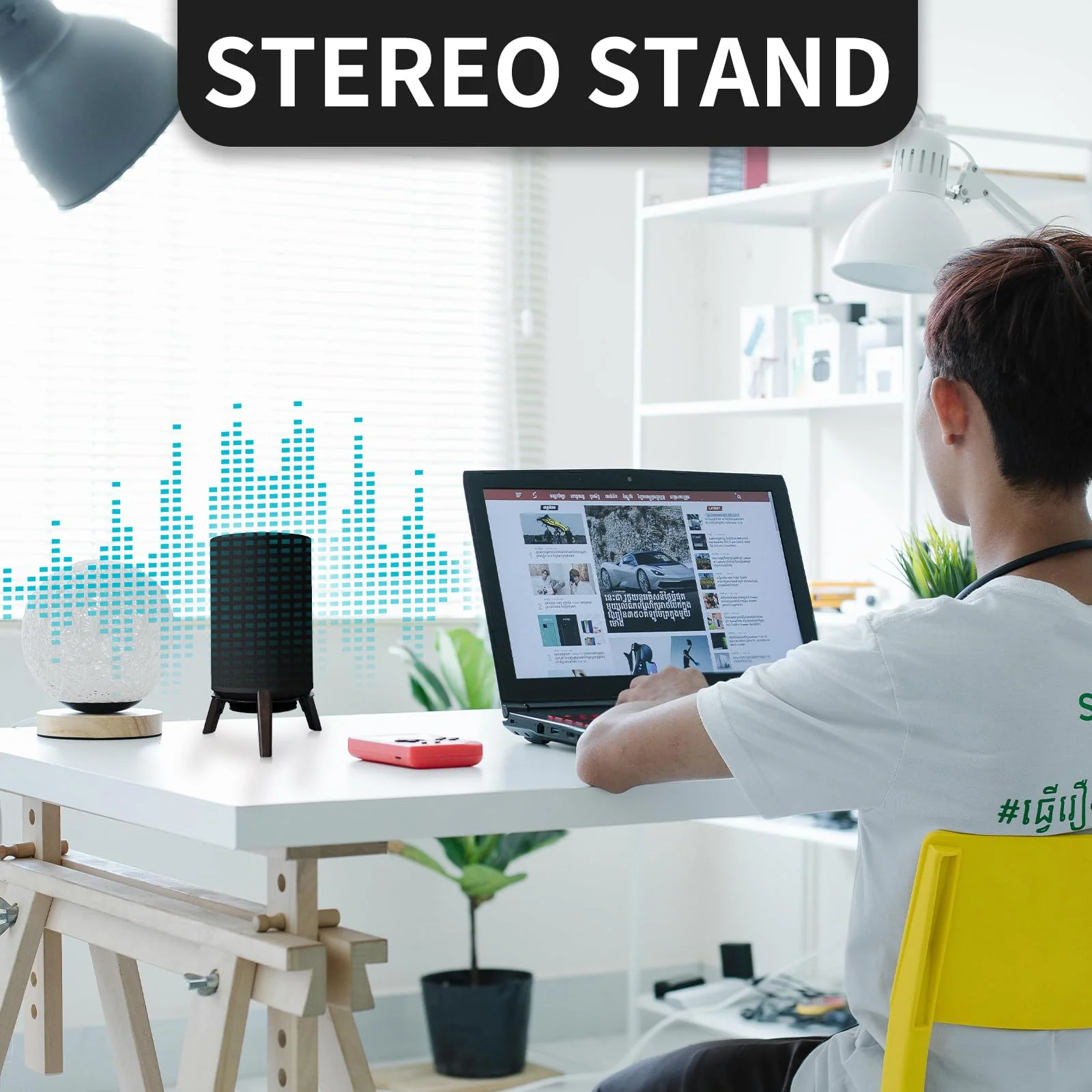 shinar Real Wood Desktop Speaker Stands,Table Desk Stand Compatible for Sonos Era 100 with Cable Management Table Wooden Mount Holder for sonos 100 (Black) Black - Image 5