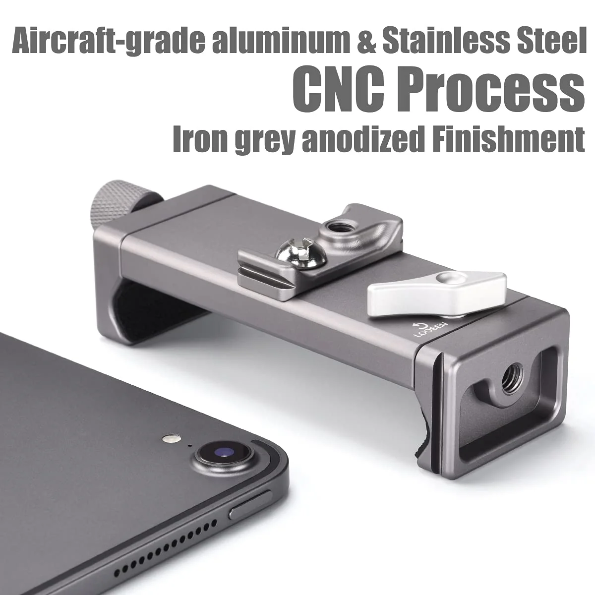 SHINEWEE Full Metal Tablet Tripod Holder - Compatible with iPad mini/Air/Pro | 1/4" Screw & Arca-Swiss Dovetail Mounts | Universal Tablet Clamp Adapter - Image 3