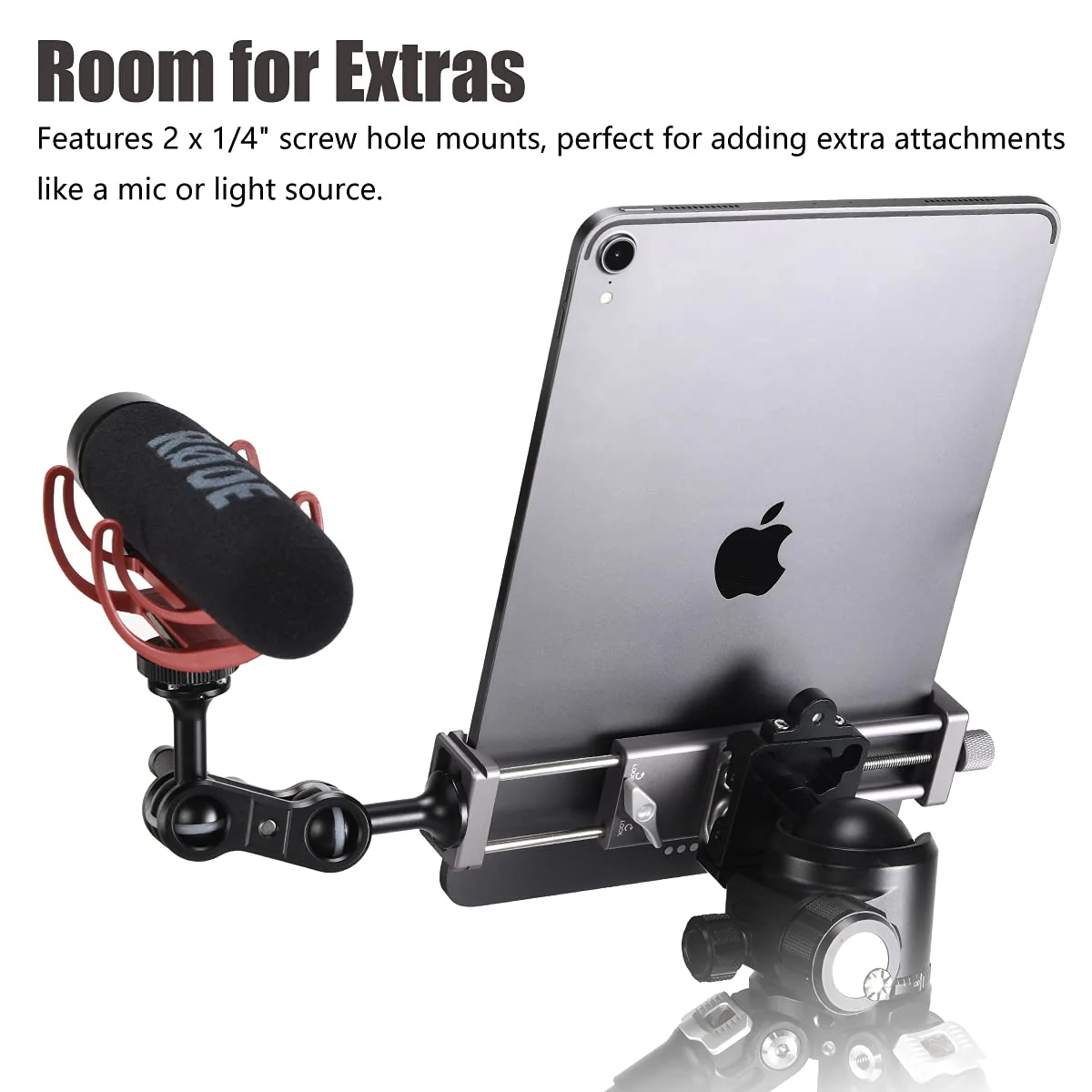 SHINEWEE Full Metal Tablet Tripod Holder - Compatible with iPad mini/Air/Pro | 1/4" Screw & Arca-Swiss Dovetail Mounts | Universal Tablet Clamp Adapter - Image 7
