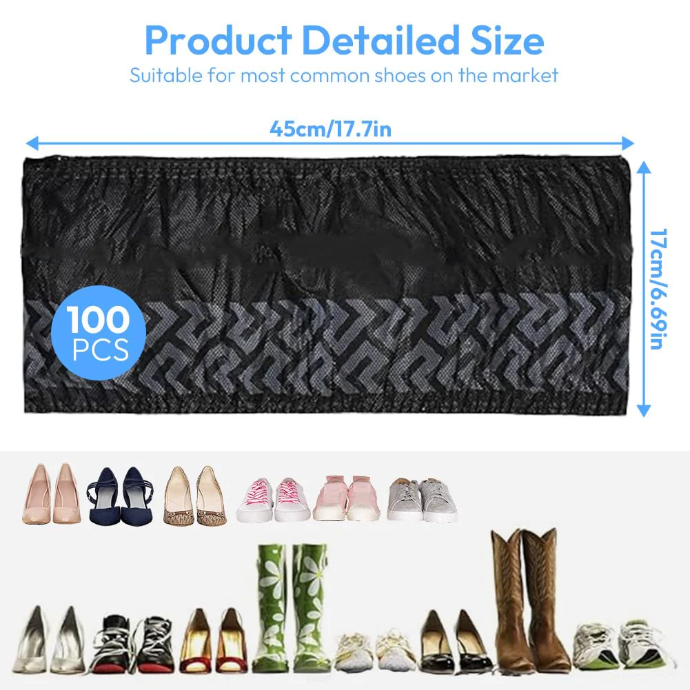 Shoe Covers Black Non-Woven Fabric 100 x Disposable Shoe Covers, Non-Slip Overshoes with Tread Pattern, Durable Shoe Covers, Tear-Resistant & Waterproof for Indoor and Outdoor Use (17 x 45 cm) - Image 2