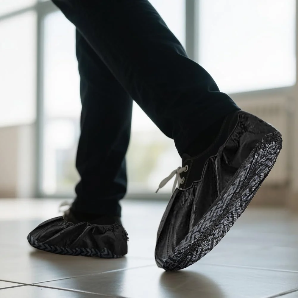 Shoe Covers Black Non-Woven Fabric 100 x Disposable Shoe Covers, Non-Slip Overshoes with Tread Pattern, Durable Shoe Covers, Tear-Resistant & Waterproof for Indoor and Outdoor Use (17 x 45 cm) - Image 4