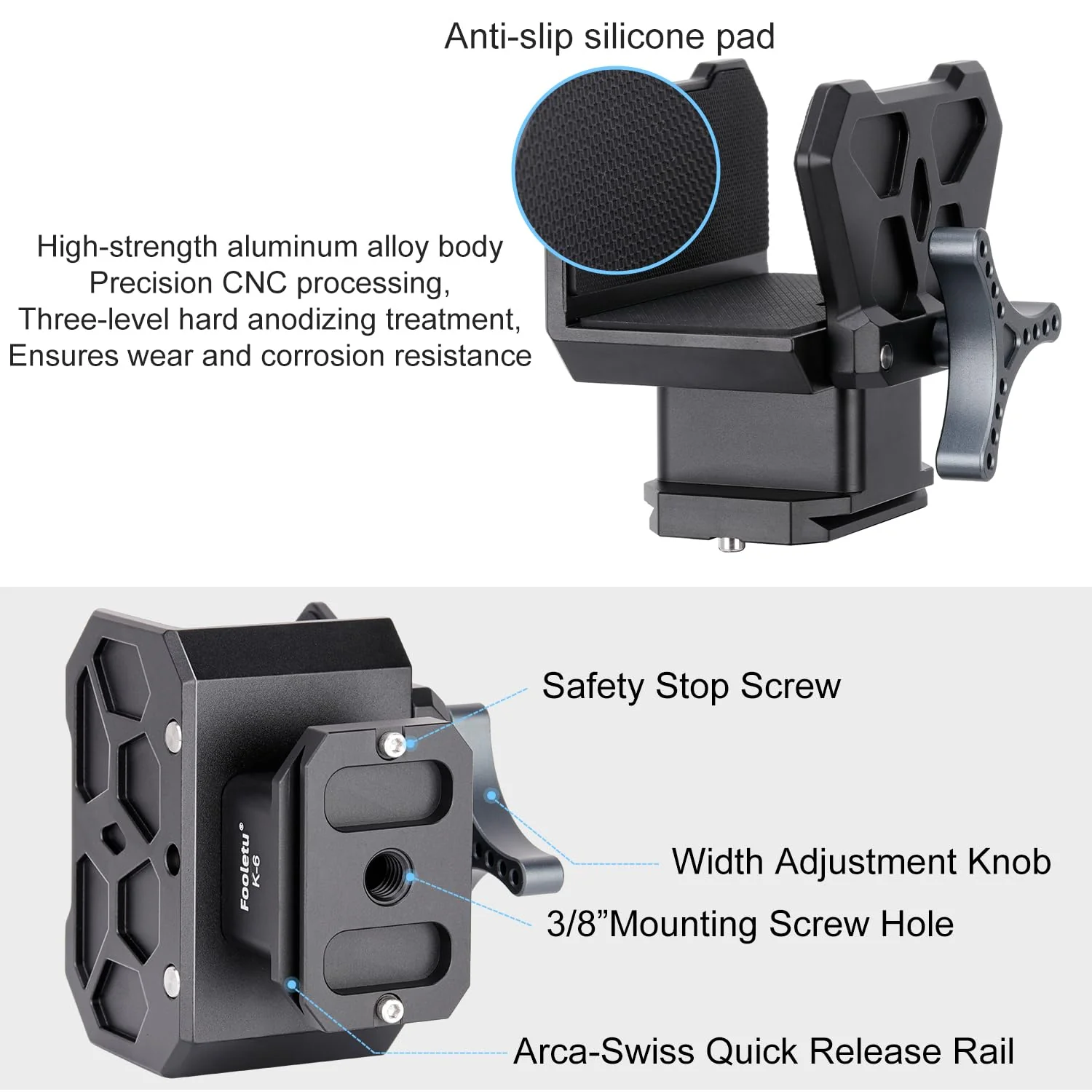 Shooting Saddle Clamp Tripod Rifle Clamp Arca Swiss Rifle Saddle Mount with Quick Release Plates Rail for Hunting and Shooting Gun Rifle Crossbow Shooting Rest, Universal Rest Head Clamp - Image 3