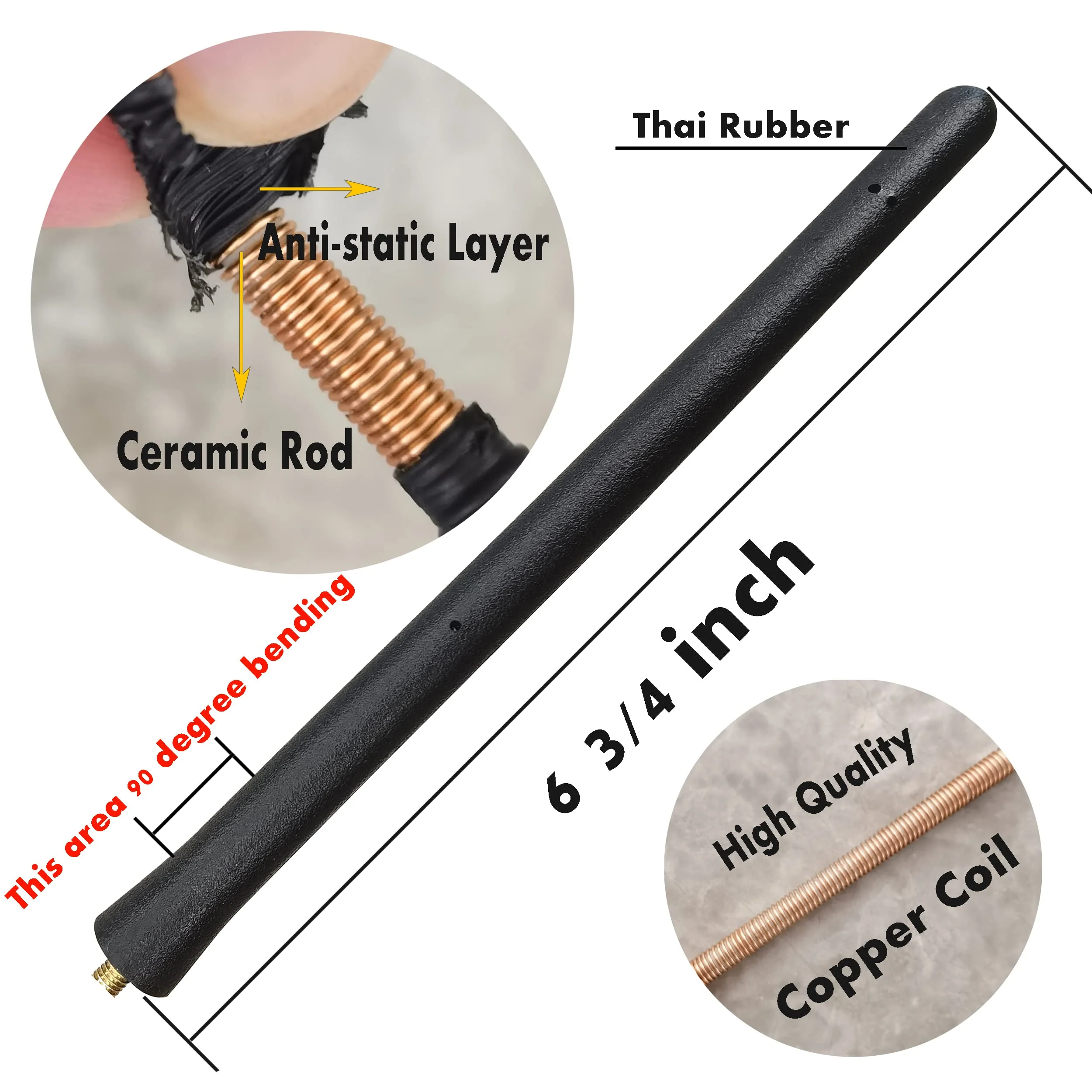 Short Antenna for Toyota Rav4 (2001-2009), Toyota Rav4 Antenna - 6 3/4 Inch Car Wash Proof, Internal Copper Coil Antenna Mast Replacement - Image 2