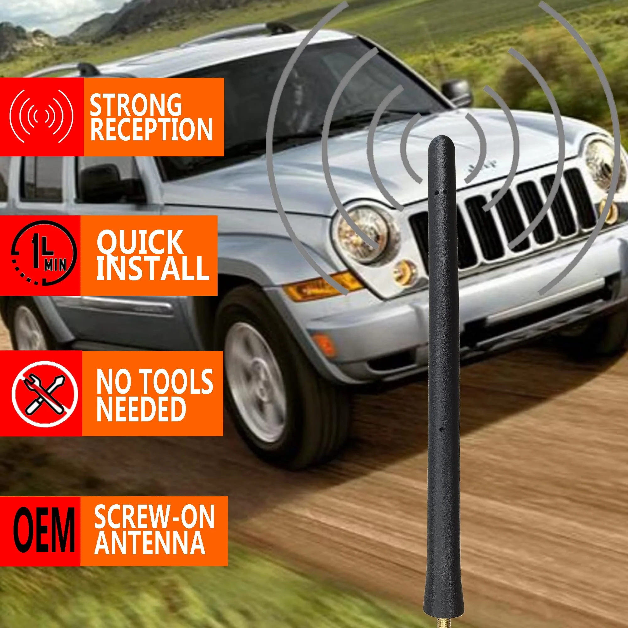 Short Rubber Antenna for Jeep Liberty (2002-2007), Jeep Liberty Antenna - Car Wash Proof, 6 3/4 Inch Internal Copper Coil Antenna Mast Replacement - Image 8
