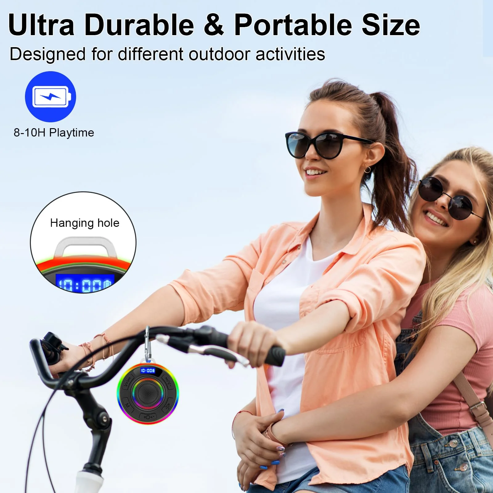 Shower Bluetooth Speaker IPX7 Waterproof, Portable Bluetooth Speakers with Suction Cup and Time Display, Crystal Sound&Bass LED Light 1100mAh, Wireless Shower Speaker for Outdoor/Kayak/ Gifts/Beach Black - Image 6
