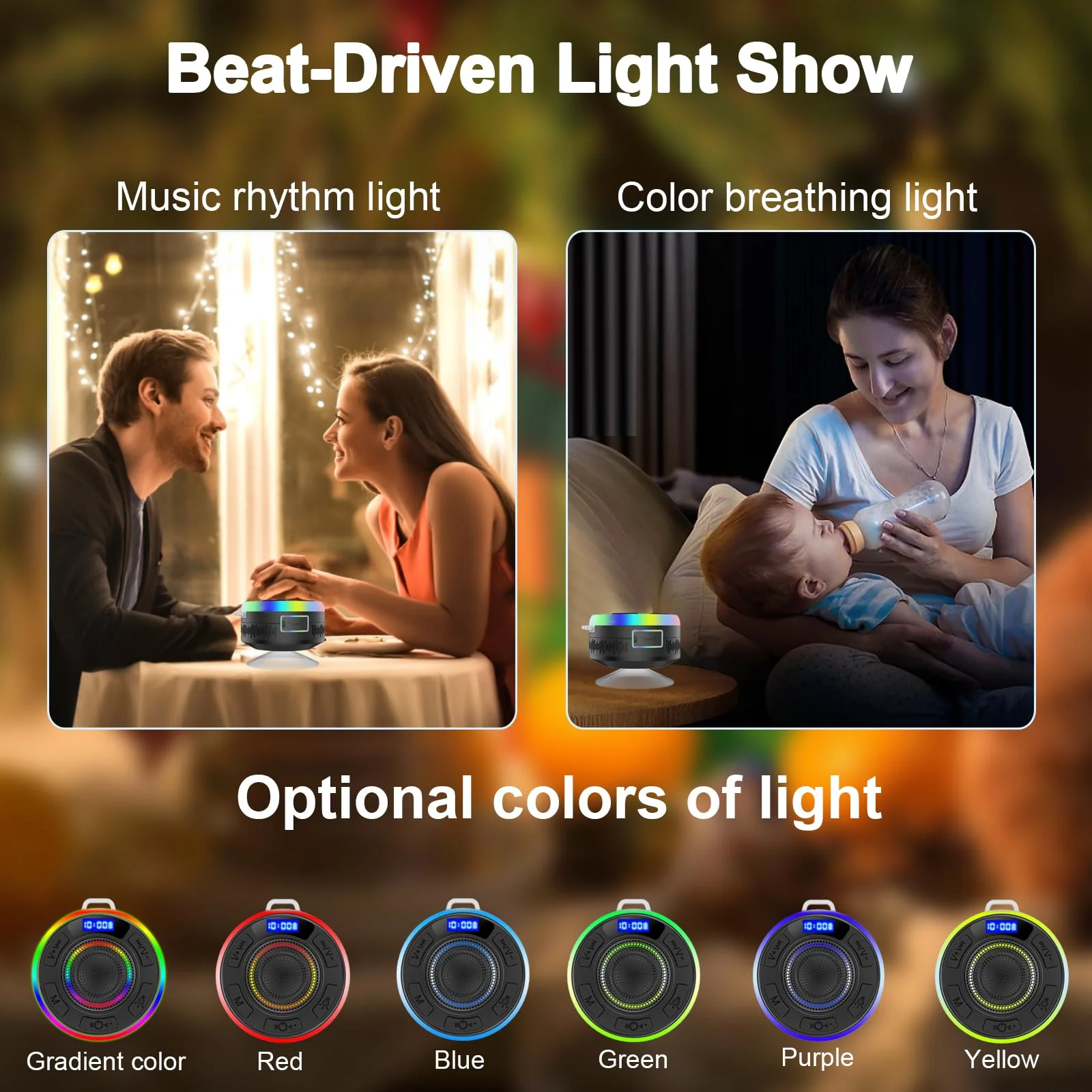 Shower Bluetooth Speaker IPX7 Waterproof, Portable Bluetooth Speakers with Suction Cup and Time Display, Crystal Sound&Bass LED Light 1100mAh, Wireless Shower Speaker for Outdoor/Kayak/ Gifts/Beach Black - Image 7
