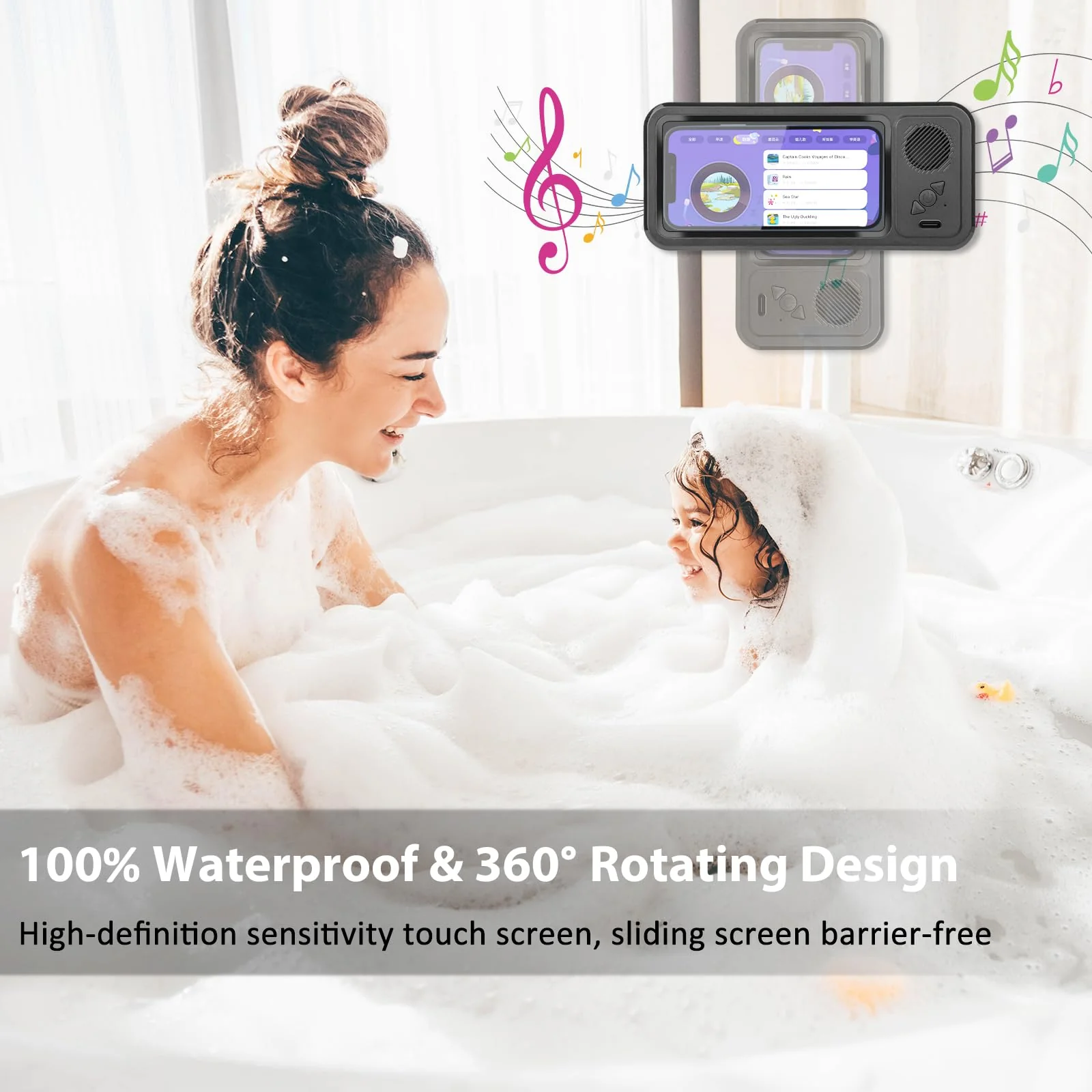 Shower Phone Holder with Wireless Bluetooth Speaker,2026 New Waterproof 480 Rotation Viewable Shower Phone Case Speaker for Any Phone, Wall Mounted Phoneholder Stand for Bathroom Mirror (Black) Black - Image 6