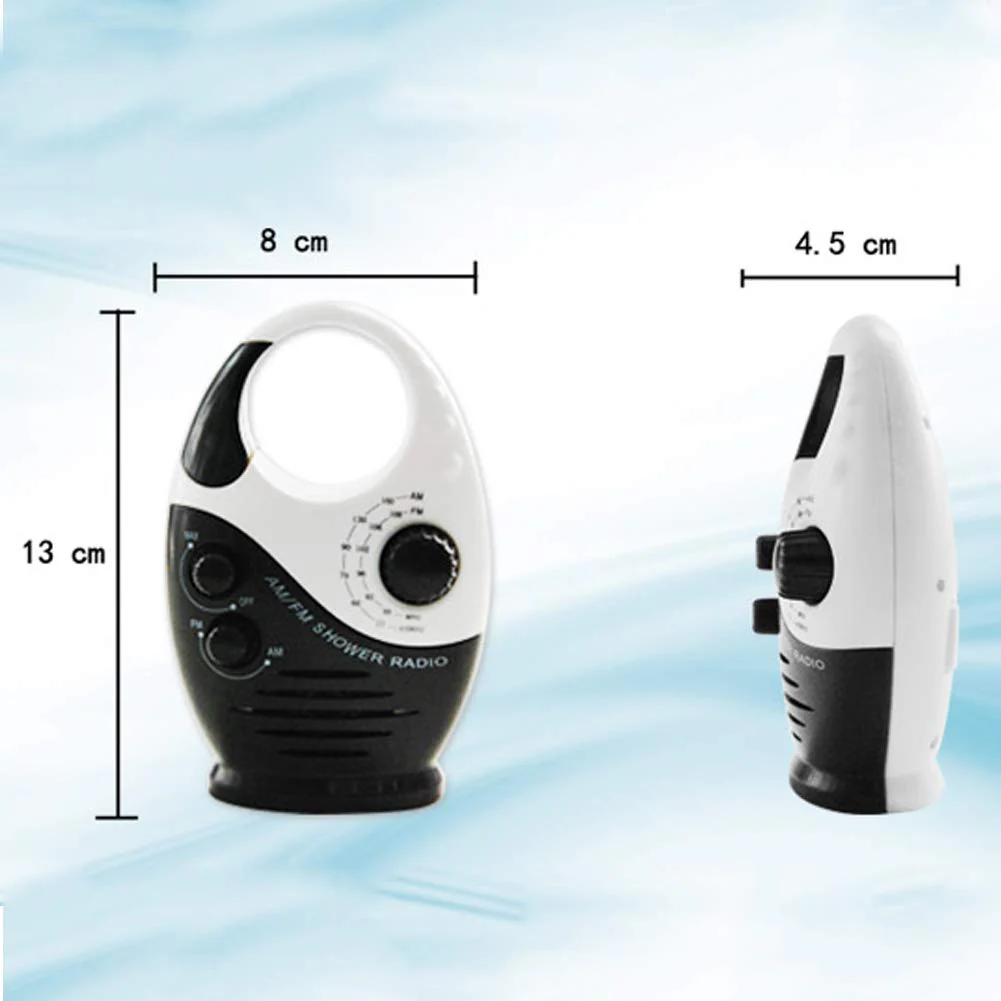 Shower Radio, 3V 0.5W Adjustable Volume Shower AM FM Button Speaker Portable Waterproof Speaker Bathroom Shower Speakers Wireless Radio with Top Handle (White and Blue) White and Blue - Image 6