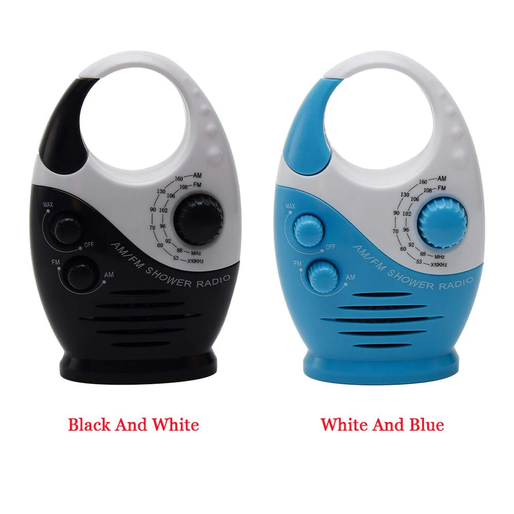 Shower Radio, 3V 0.5W Adjustable Volume Shower AM FM Button Speaker Portable Waterproof Speaker Bathroom Shower Speakers Wireless Radio with Top Handle (White and Blue) White and Blue - Image 7