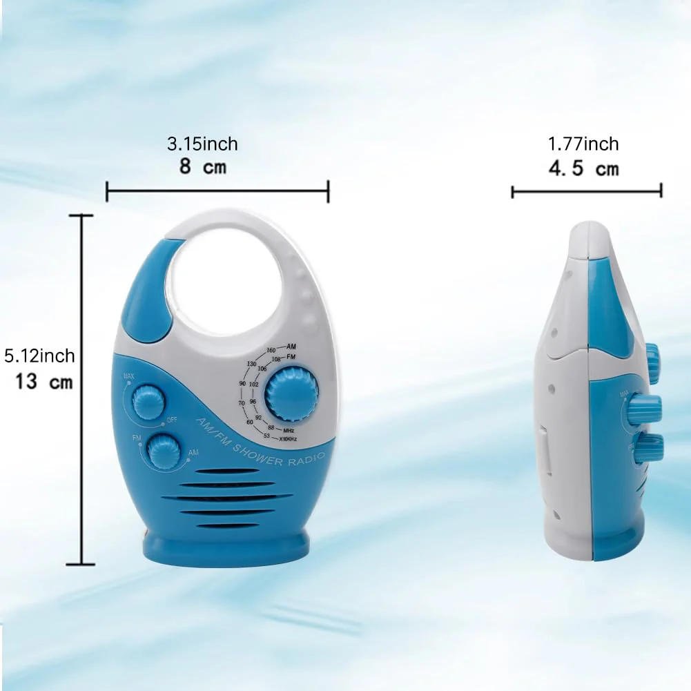Shower Radio, 3V 0.5W Adjustable Volume Showers AM FM Button Speaker Portable Waterproof Speaker Bathroom Shower Speakers Wireless Radio with Top Handle (Color:White and Blue) White and Blue - Image 7