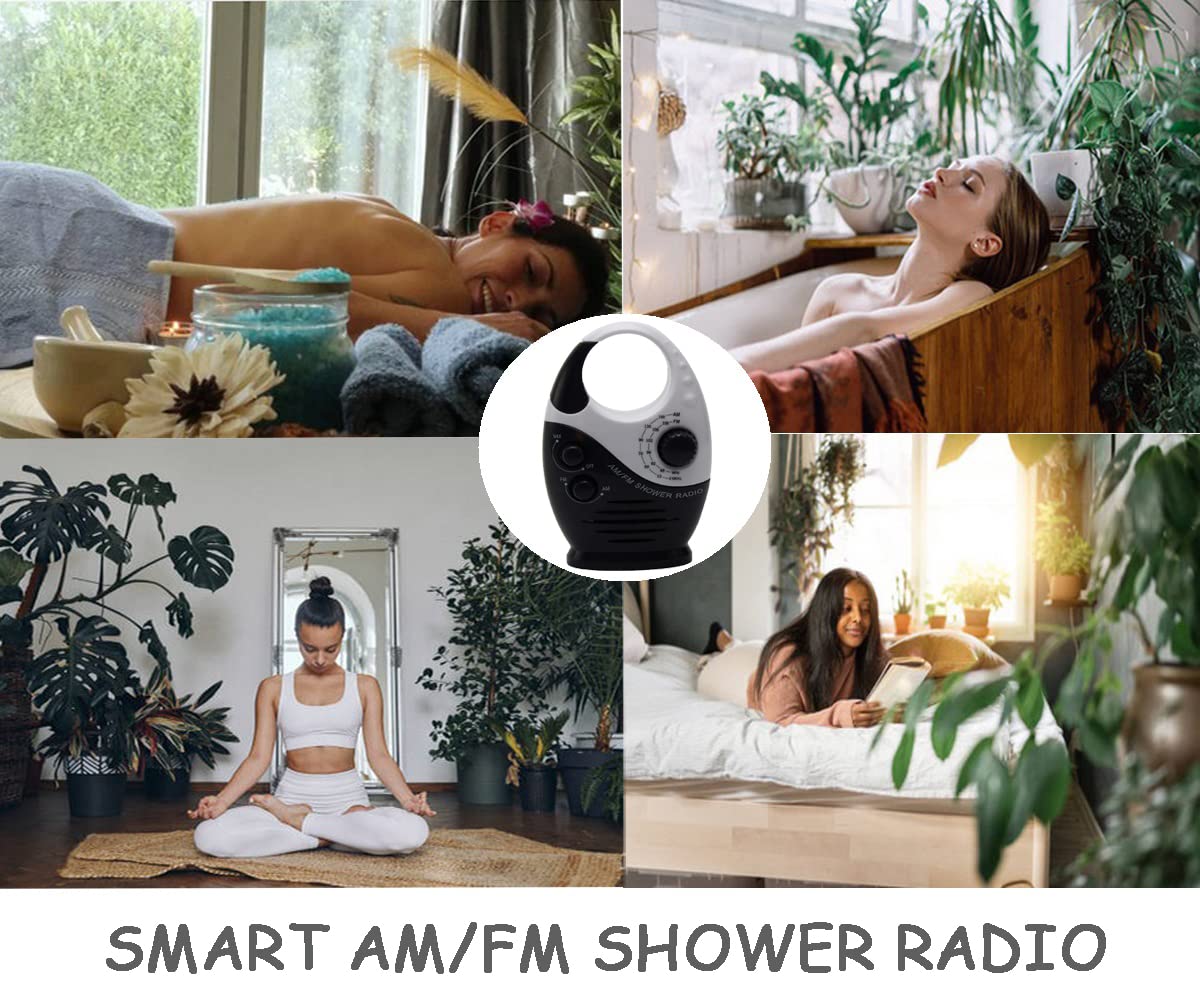 Shower Radio, Bathroom Radio AM FM, Waterproof Hanging Shower Radio Adjustable Volume black - Image 3