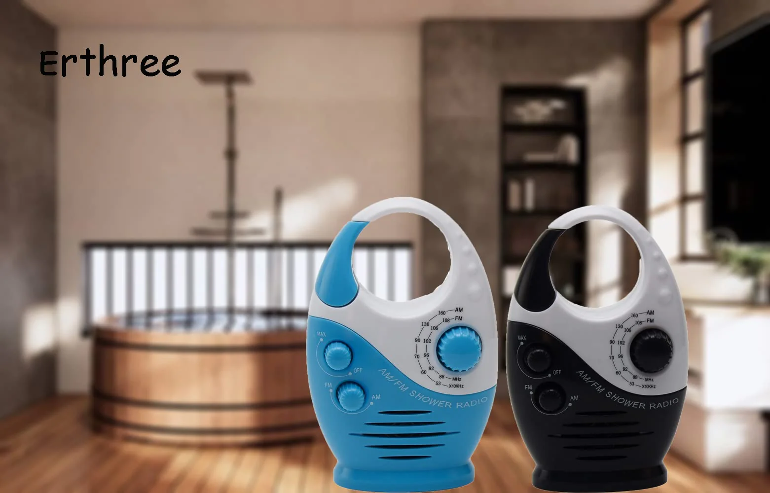 Shower Radio, Bathroom Radio AM FM, Waterproof Hanging Shower Radio Adjustable Volume blue - Image 2