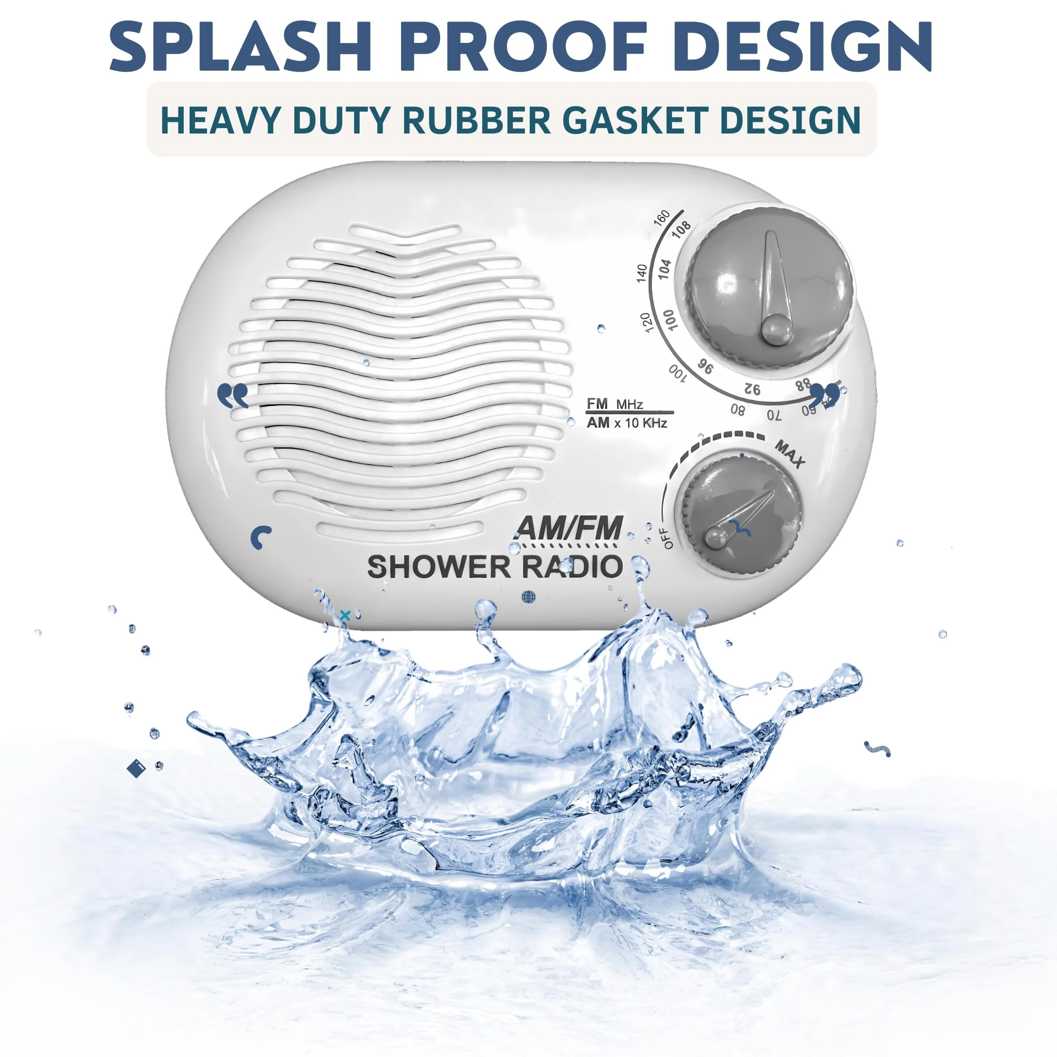 Shower Radio - Includes Carrying or Hanging Strap. Portable Design Perfect for Bathroom, Kitchen, and Outdoor. Built in Speaker, Battery Operated Radio SR - Image 4