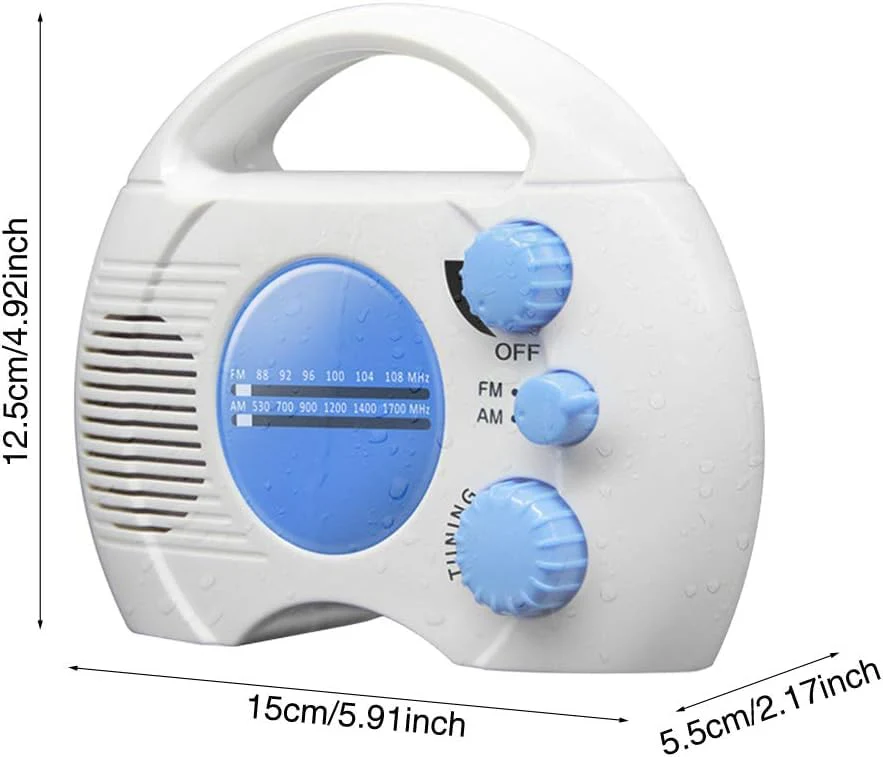Shower Radio, Portable AM/FM Waterproof Hanging Shower Radio, Shower Radio Built-in Speaker Adjustable Volume Battery Operated Shower Radios for Bathroom Kitchen, Outdoor - Image 3