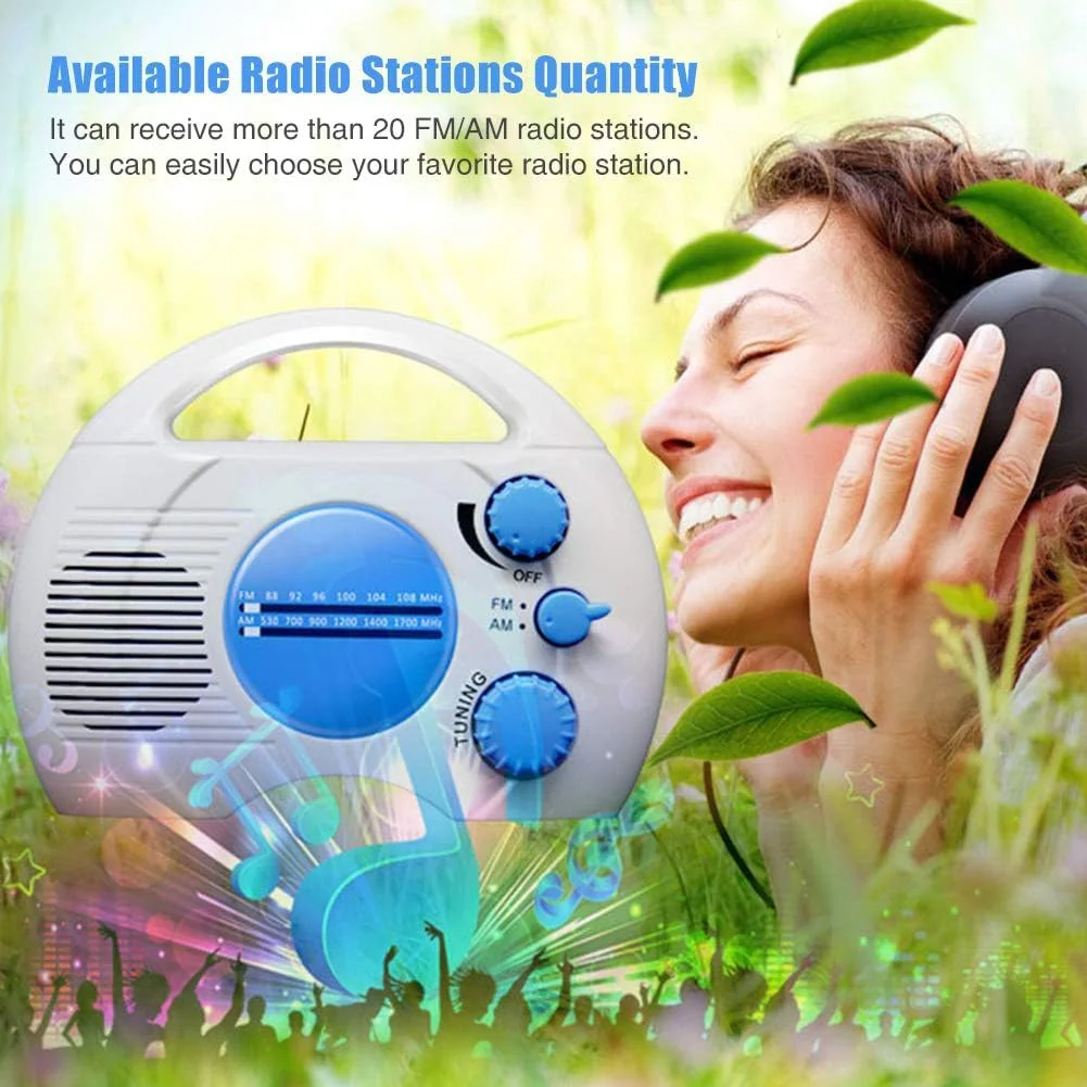Shower Radio, Portable AM/FM Waterproof Hanging Shower Radio, Shower Radio Built-in Speaker Adjustable Volume Battery Operated Shower Radios for Bathroom Kitchen, Outdoor - Image 4