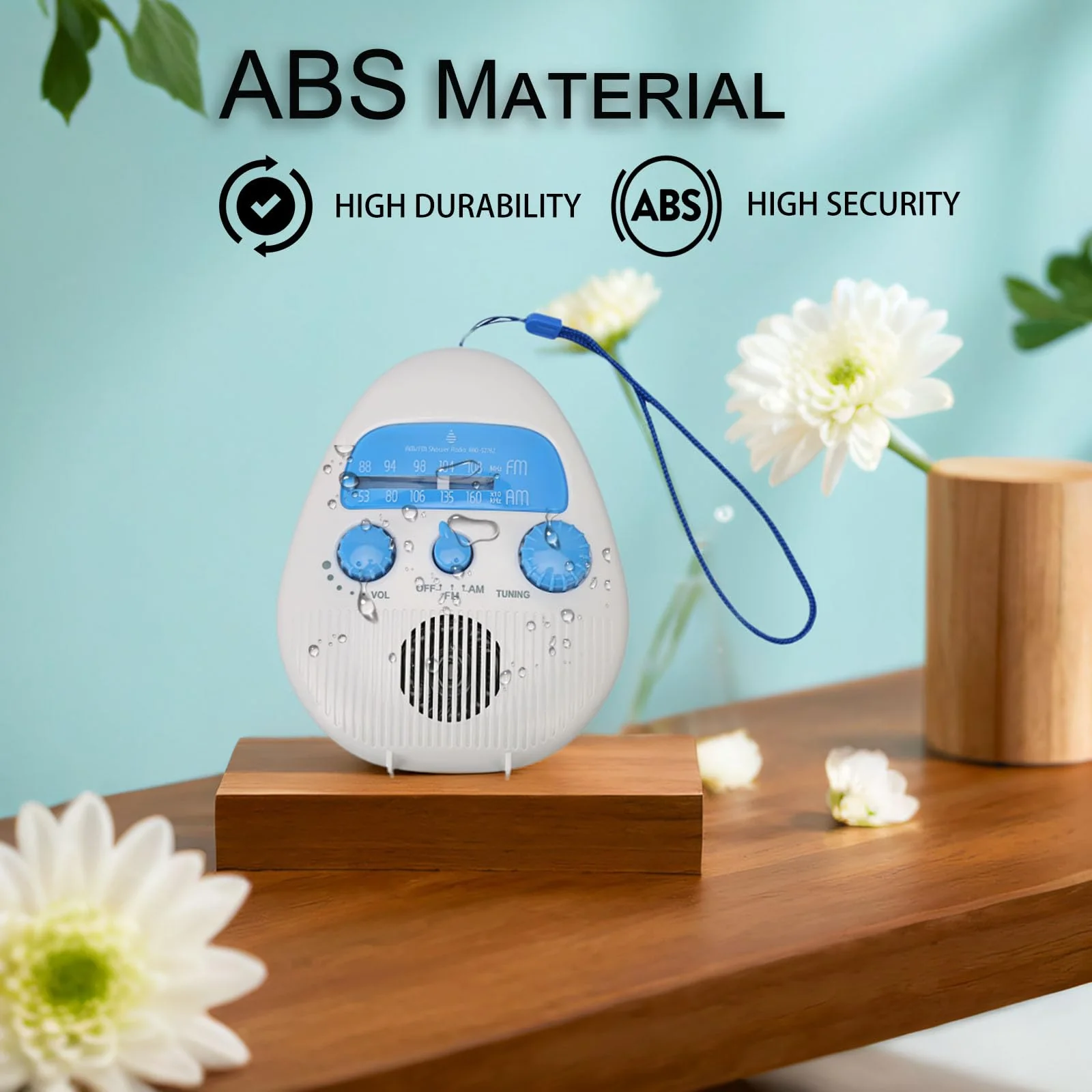 Shower Radio, Splash Proof AM FM Radio with Rotating Knob, Built in Speaker, Adjustable Volume, for Bathroom Outdoor Use - Image 6