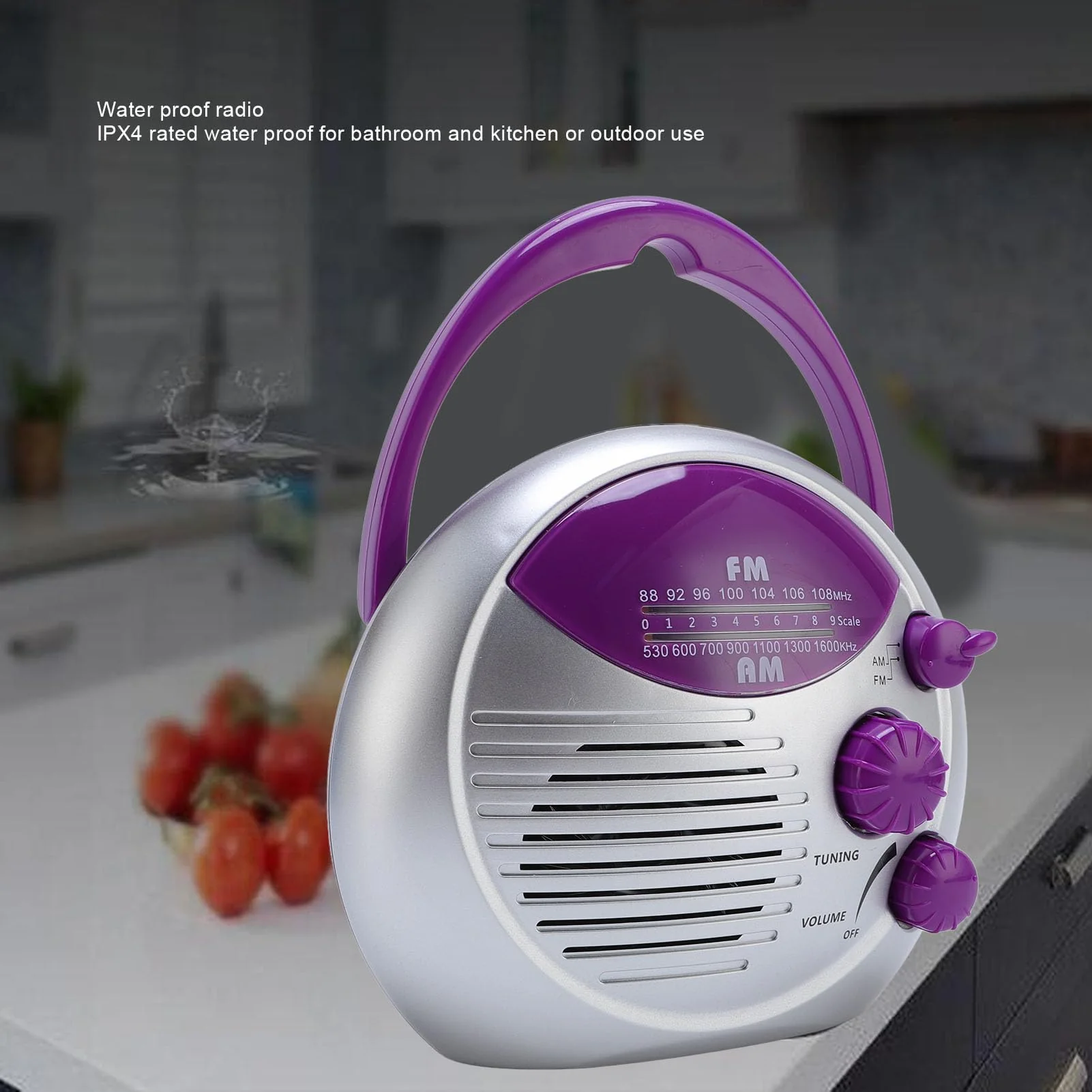 Shower Radio, Water Proof Portable Mini AM FM Radio, Battery Powered Hanging Bathroom Radio for Home, Hot Tub, Kitchen, Outdoor - Image 3
