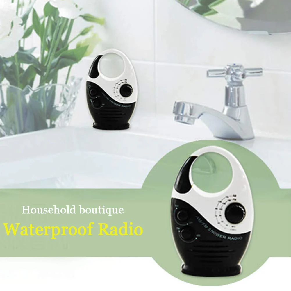 Shower Radio, Waterproof Shower Radio, 1Pc Adjustable Volume Shower AM FM Button Speaker Portable Waterproof Speaker Bathroom Shower Speakers Wireless Radio with Top Handle.(Black) Black - Image 2