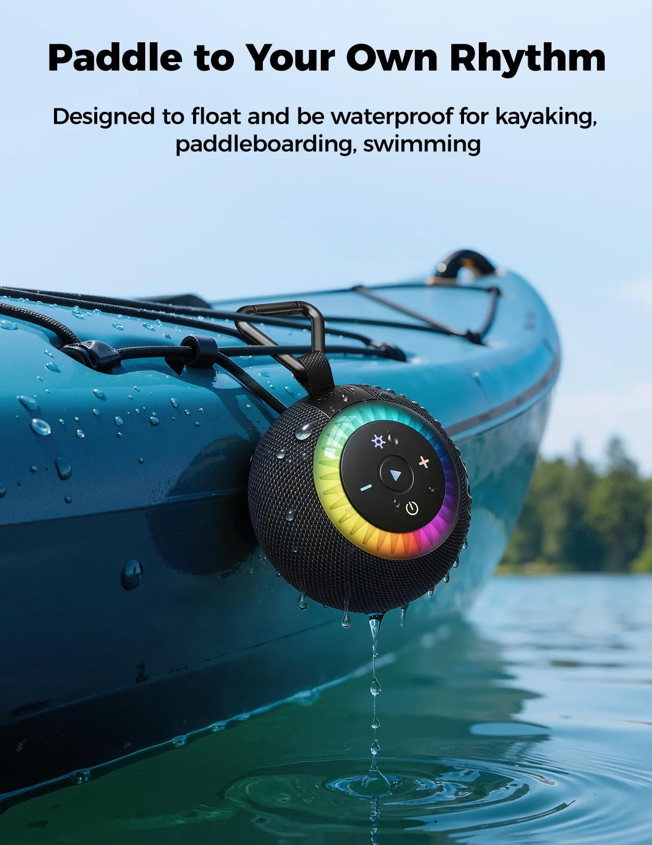 Shower Speaker Bluetooth Waterproof Portable: 360° Surround Sound, IPX7 Suction Cup Removable with Vacuum Exhaust Knob, 2 IN1, RGB Lights, BT5.4, TWS, Pool/Beach/Kayak, Gifts for Adults Teens-Black black - Image 3