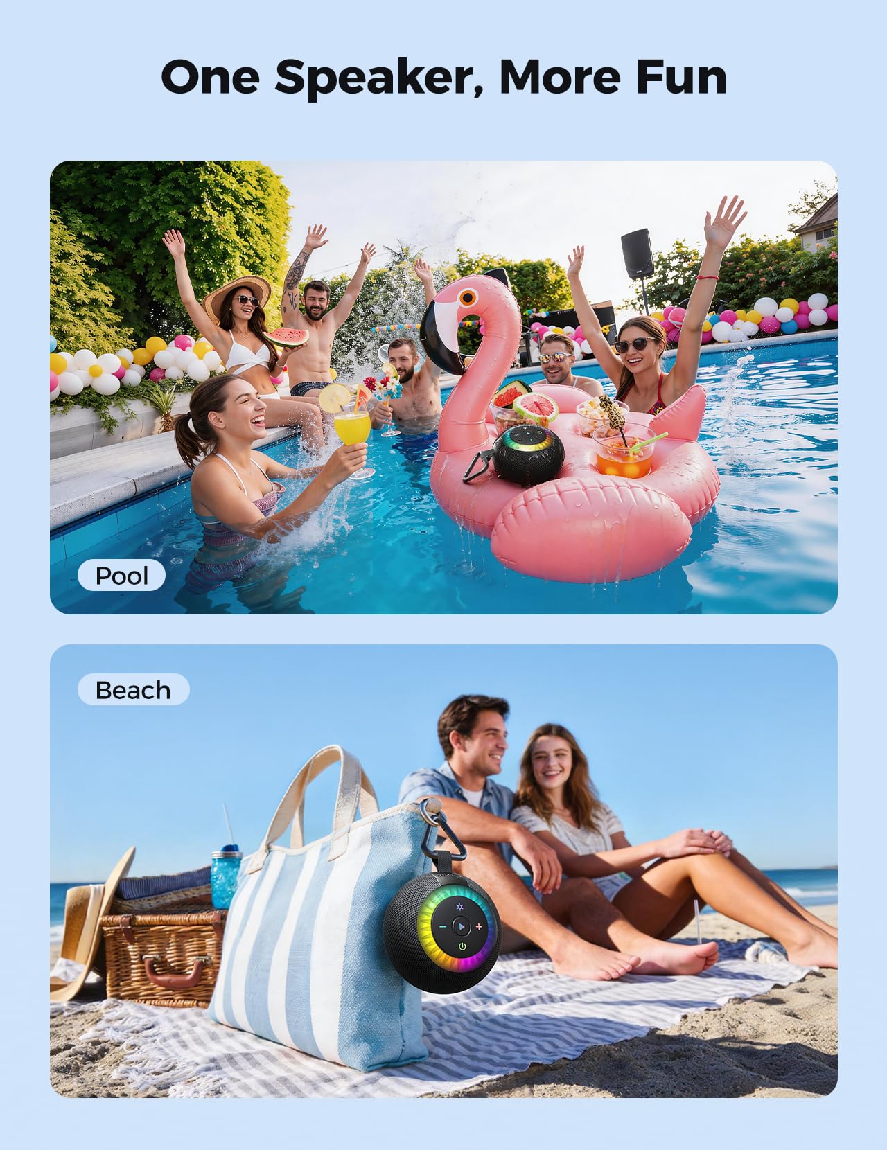 Shower Speaker Bluetooth Waterproof Portable: 360° Surround Sound, IPX7 Suction Cup Removable with Vacuum Exhaust Knob, 2 IN1, RGB Lights, BT5.4, TWS, Pool/Beach/Kayak, Gifts for Adults Teens-Black black - Image 8