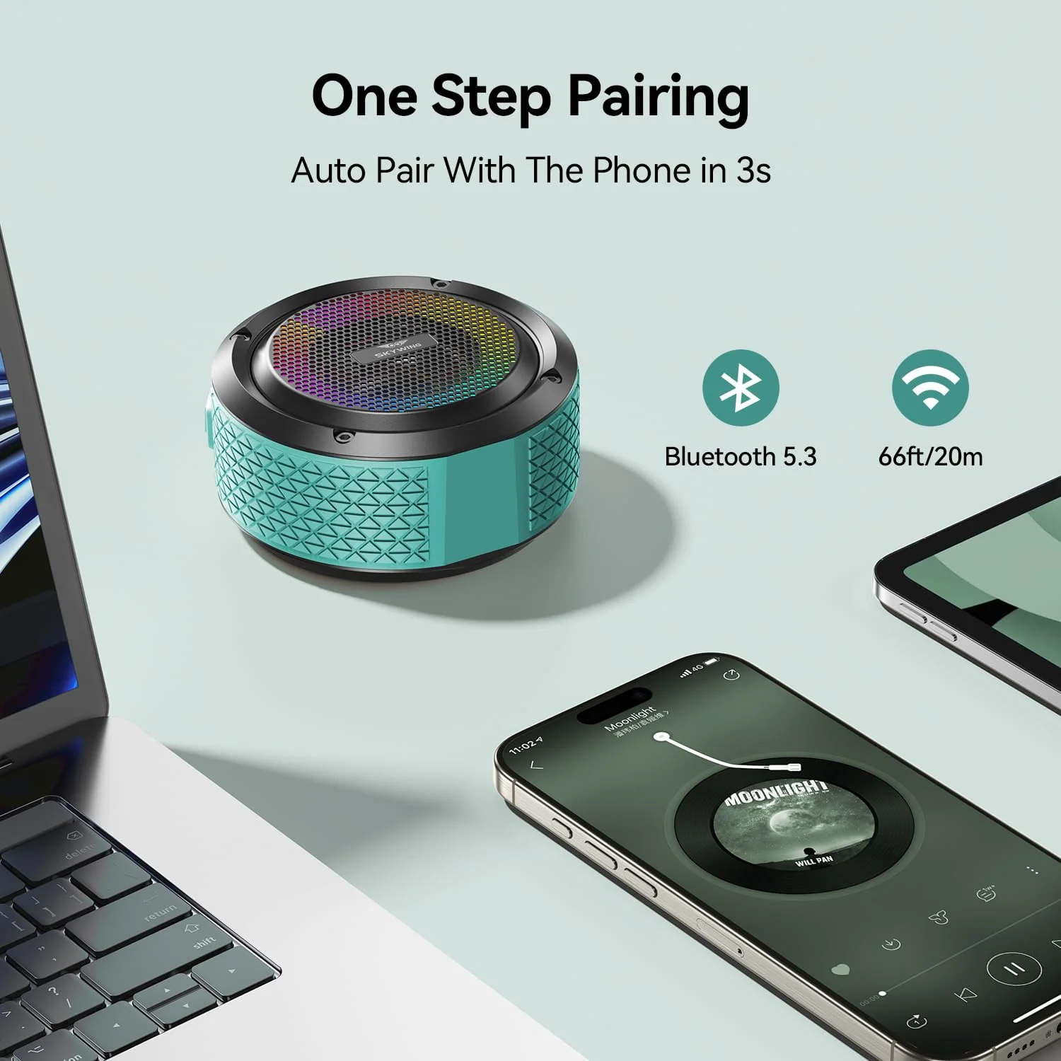 Shower Speaker, Certified IPX7 Waterproof,Portable Bluetooth Speaker with Suction Cup,Hook,Light, Stocking Stuffers, Premium Mini Outdoor Wireless Speaker, Ideal Gift for Christmas (Blue) Blue - Image 2