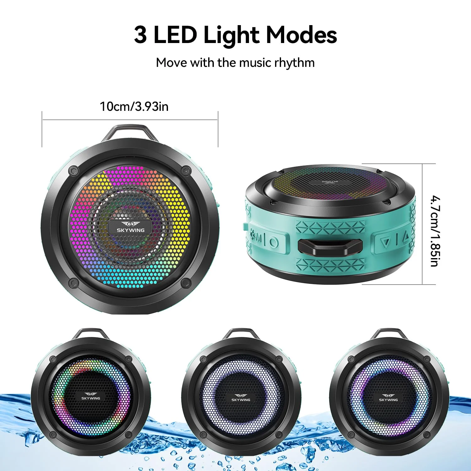 Shower Speaker, Certified IPX7 Waterproof,Portable Bluetooth Speaker with Suction Cup,Hook,Light, Stocking Stuffers, Premium Mini Outdoor Wireless Speaker, Ideal Gift for Christmas (Blue) Blue - Image 3