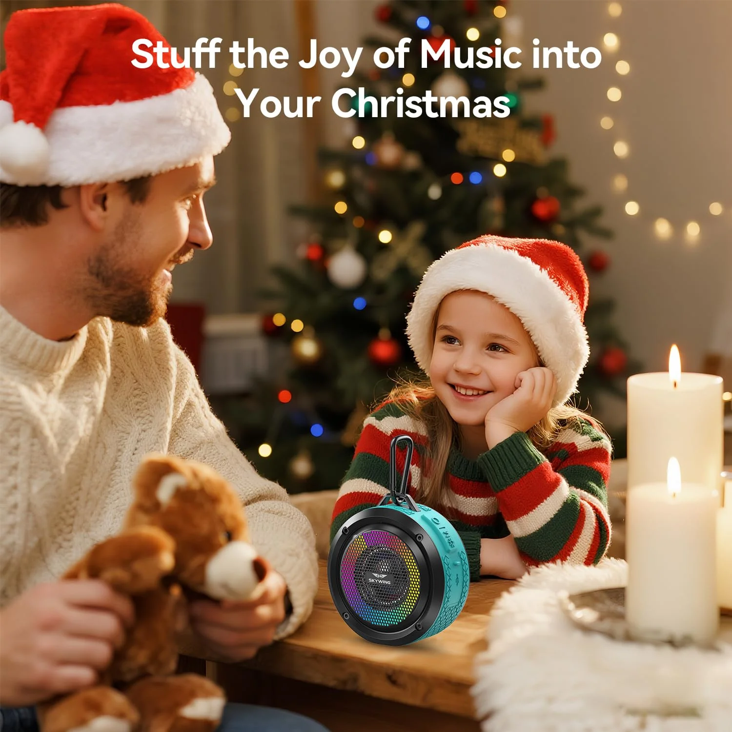 Shower Speaker, Certified IPX7 Waterproof,Portable Bluetooth Speaker with Suction Cup,Hook,Light, Stocking Stuffers, Premium Mini Outdoor Wireless Speaker, Ideal Gift for Christmas (Blue) Blue - Image 4