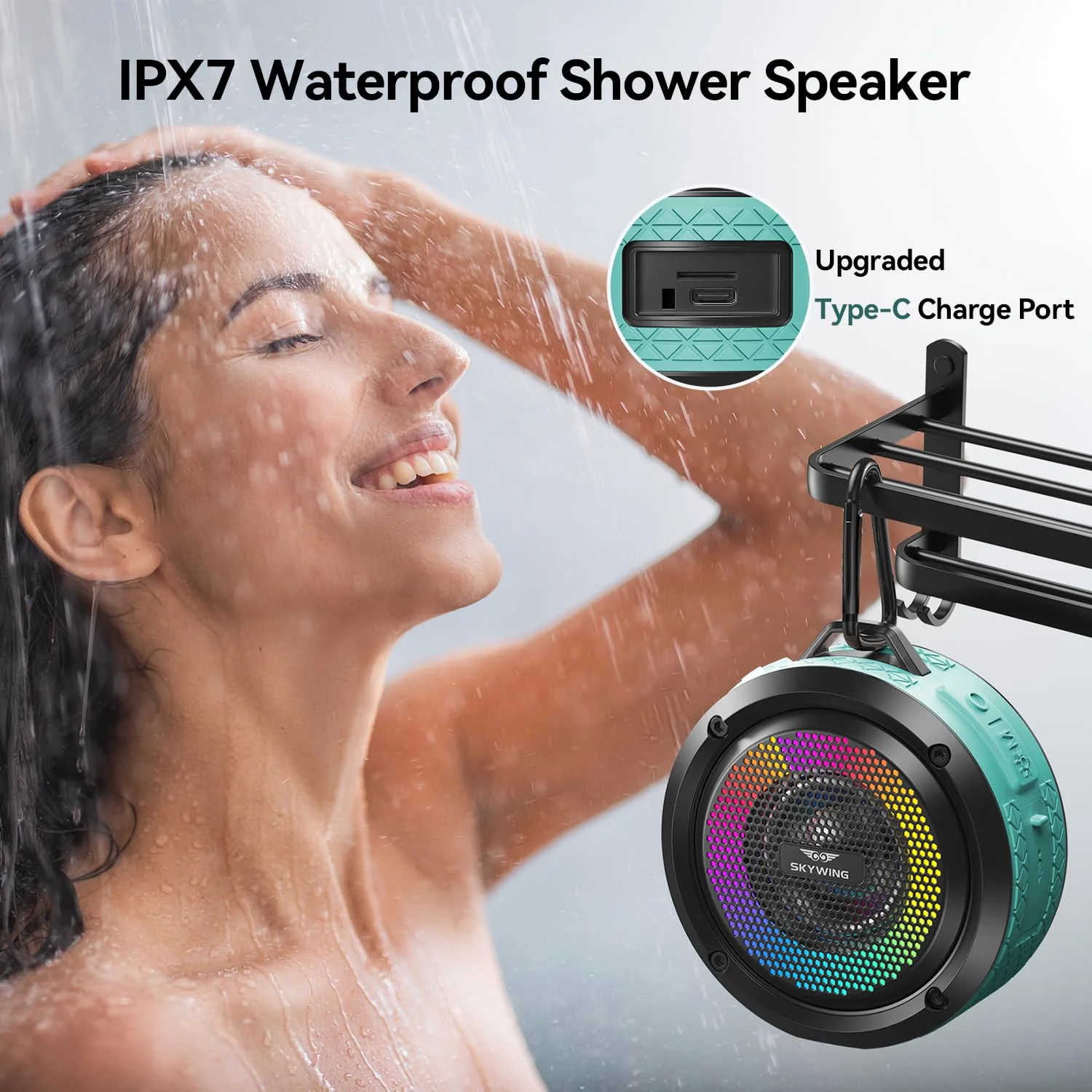 Shower Speaker, Certified IPX7 Waterproof,Portable Bluetooth Speaker with Suction Cup,Hook,Light, Stocking Stuffers, Premium Mini Outdoor Wireless Speaker, Ideal Gift for Christmas (Blue) Blue - Image 5