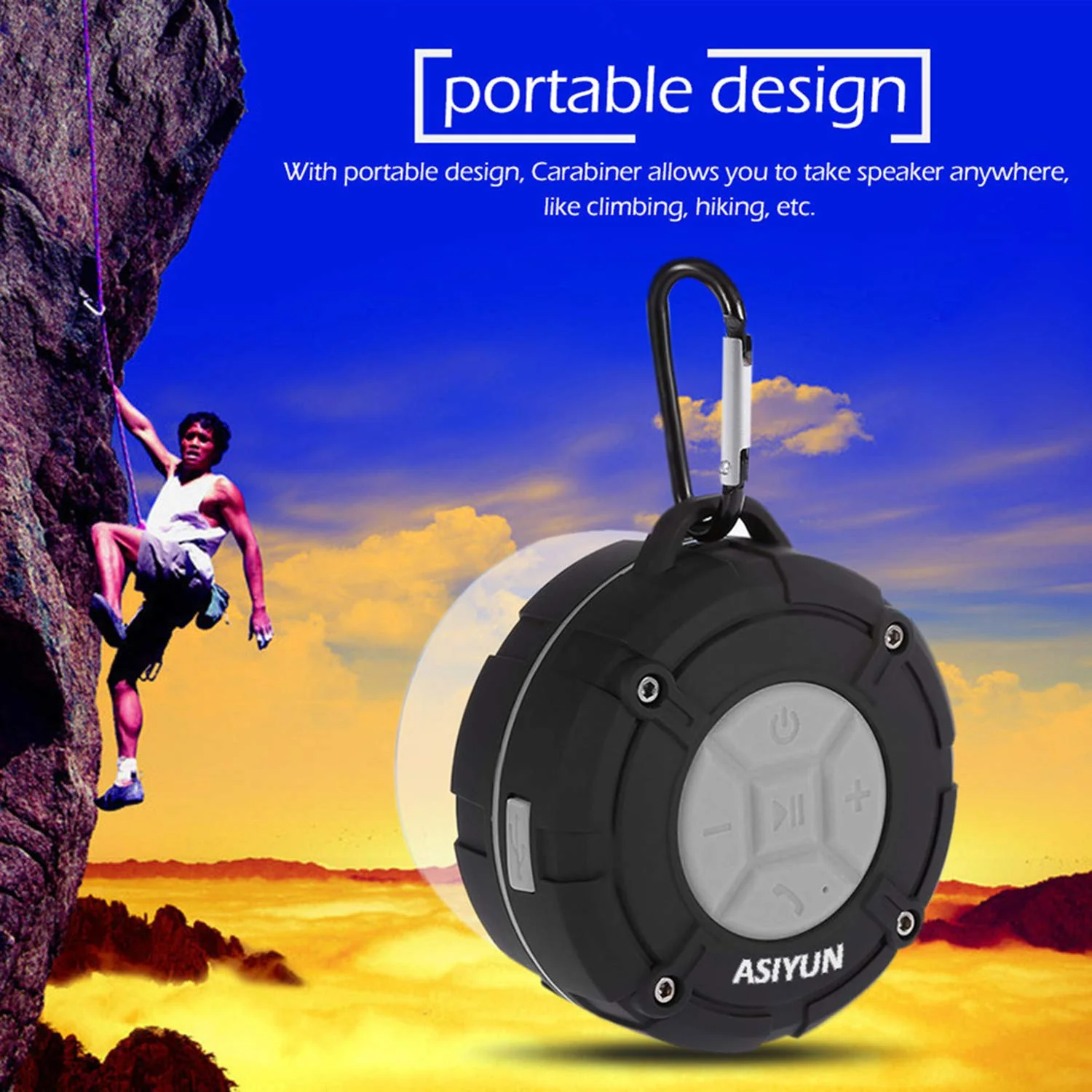 Shower Speaker, IPX7 Waterproof Bluetooth Speaker with HD Bass, Suction Cup & Durable Hook, Built-in Mic for Hands-Free Calls, Pool, Beach, Outdoor(Grey) Gray - Image 6