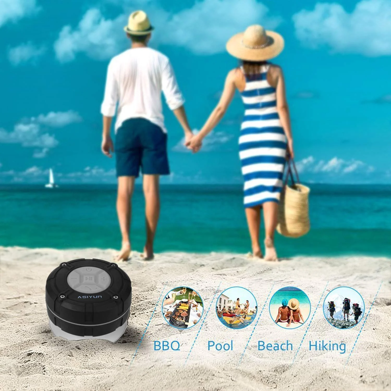 Shower Speaker, IPX7 Waterproof Bluetooth Speaker with HD Bass, Suction Cup & Durable Hook, Built-in Mic for Hands-Free Calls, Pool, Beach, Outdoor(Grey) Gray - Image 7