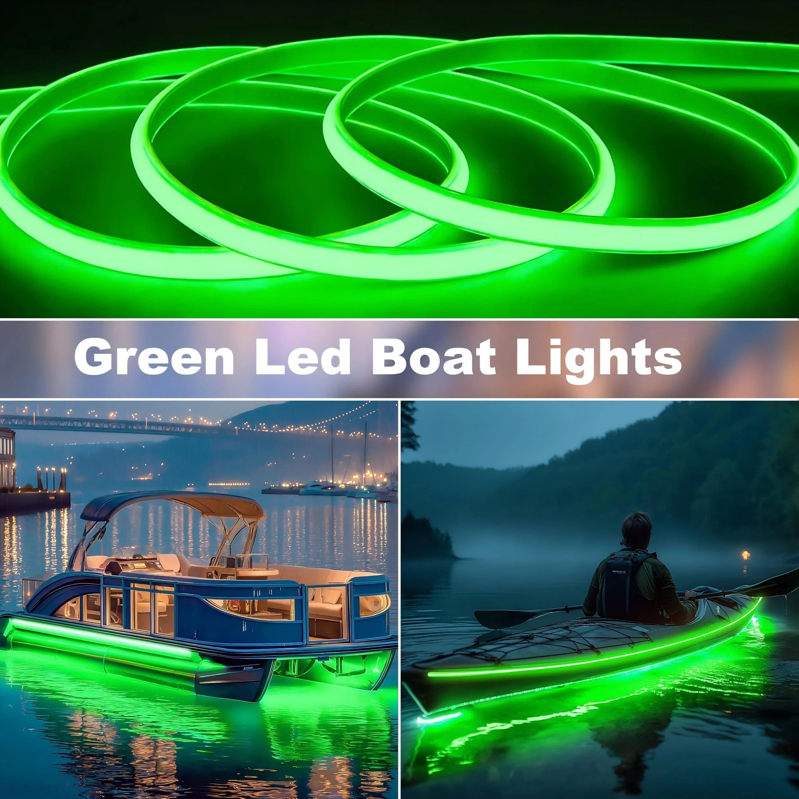 SHUNLEE Led Boat Lights Green 40FT, IP67 COB Waterproof Marine Pontoon Led Lights, Boat Interior Strip Lights for Pontoon, Deck, Night Fishing, Kayak, RV, Bass (40FT-Green) 40FT-Green - Image 6