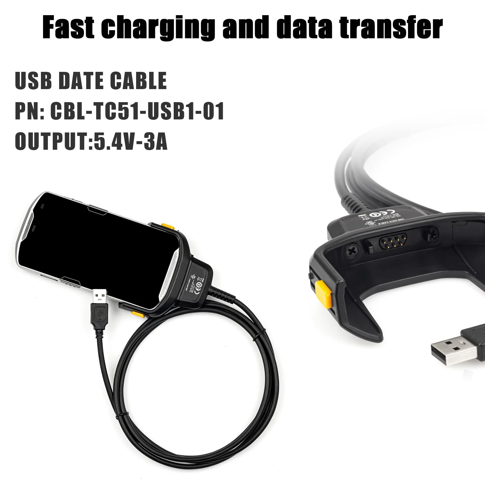 Sicimly TC51 TC56 Charger,for Zebra Scanner TC51 TC510 TC510K TC52 TC56 TC57,5.4V 3A Quick Charge with 6ft PDA Handheld Computer Scanner Cable (Replace CBL-TC51-USB1-01) and USB Data Transfer. - Image 2