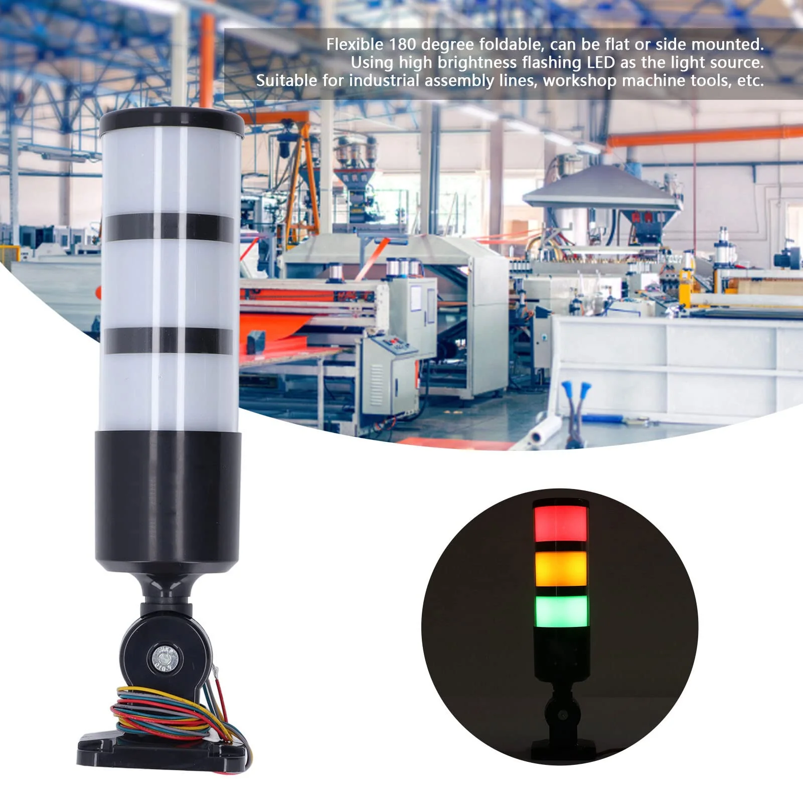 Signal column, red, yellow, green, 3-ply, 12 24 V DC, flashing stacking light, bright LED light for machines - Image 4