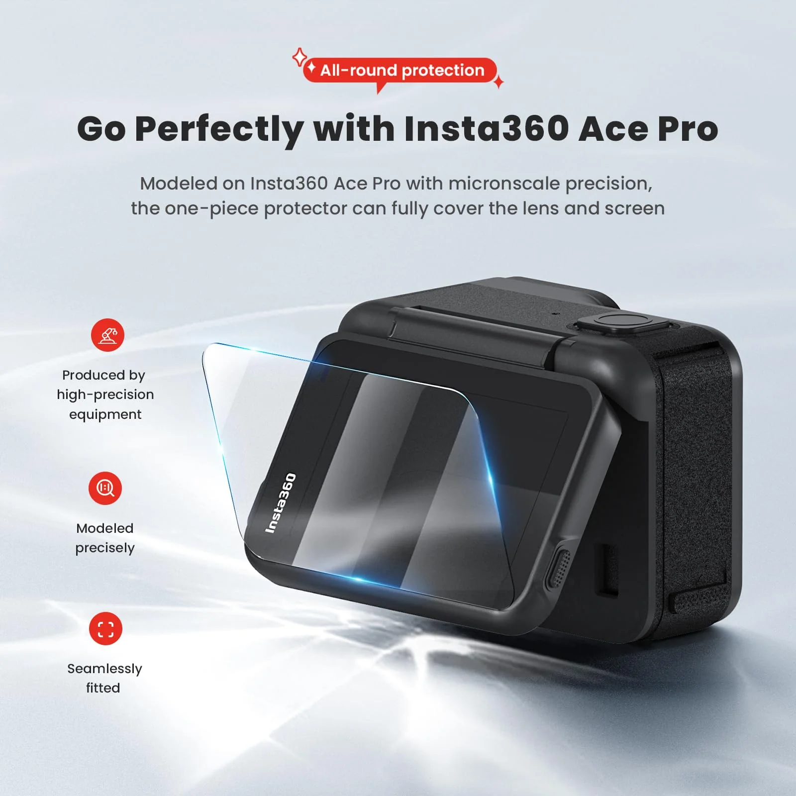 Silicone Case Bag with Lens Cap Screen Protector for Insta360 ACE PRO,debous Soft Rubber Cover Protection LCD Lens Glass Screen Protective (Black) - Image 3
