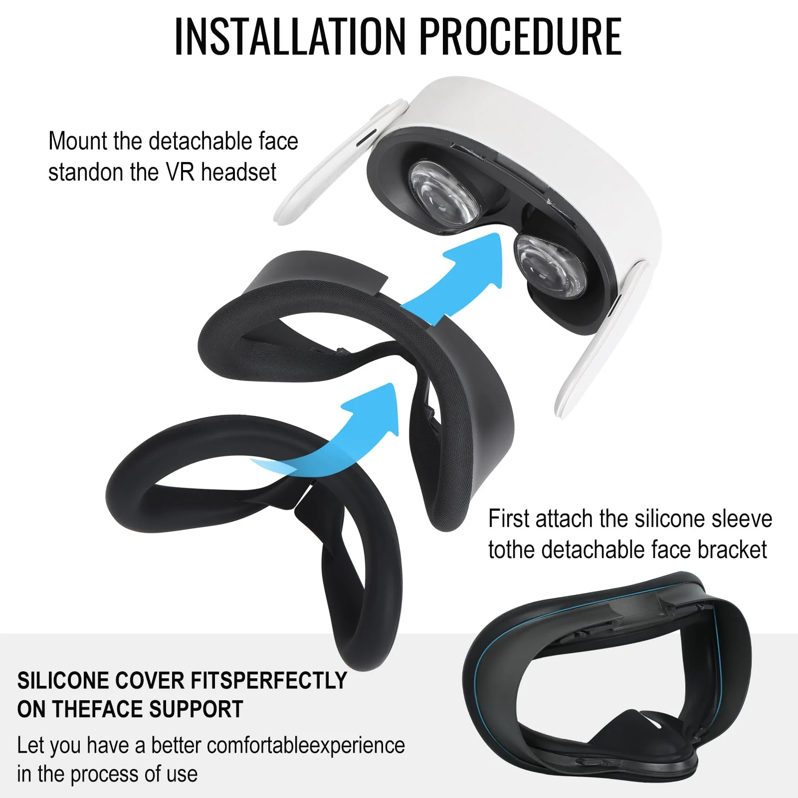 Silicone Case for Meta Quest 3s,Soft Face Cover Virtual Reality Accessories, Q3s VR Facial Skin 1 pcs (Black Silicone Cover) Black Silicone Cover - Image 3