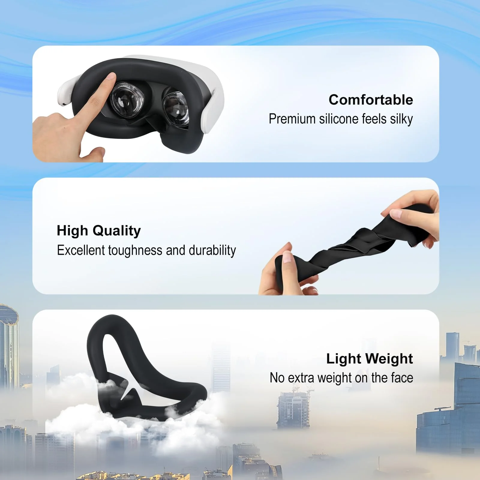 Silicone Case for Meta Quest 3s,Soft Face Cover Virtual Reality Accessories, Q3s VR Facial Skin 1 pcs (Black Silicone Cover) Black Silicone Cover - Image 5