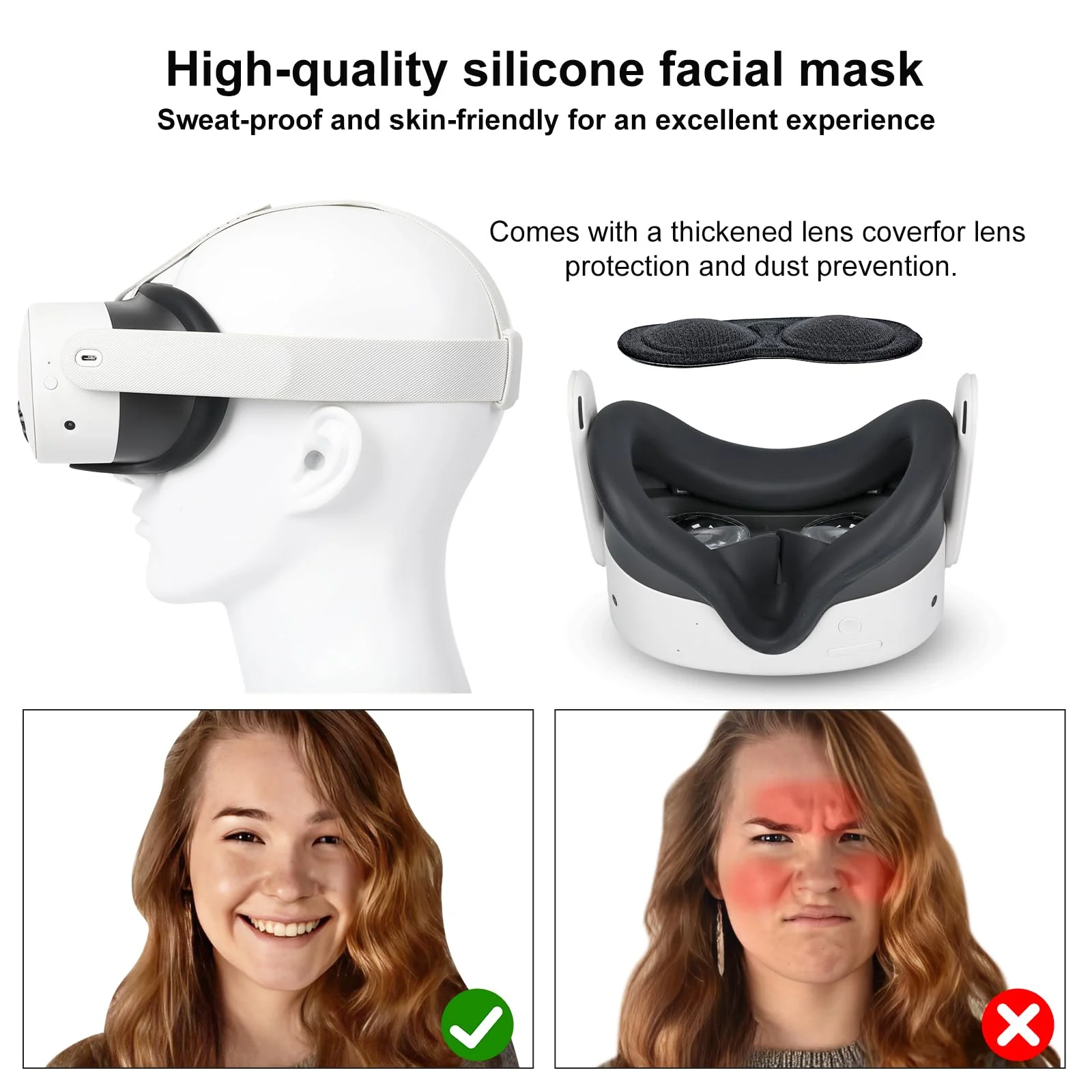 Silicone Case for Meta Quest 3s,Soft Face Cover Virtual Reality Accessories, Q3s VR Facial Skin 1 pcs (Black Silicone Cover) Black Silicone Cover - Image 6