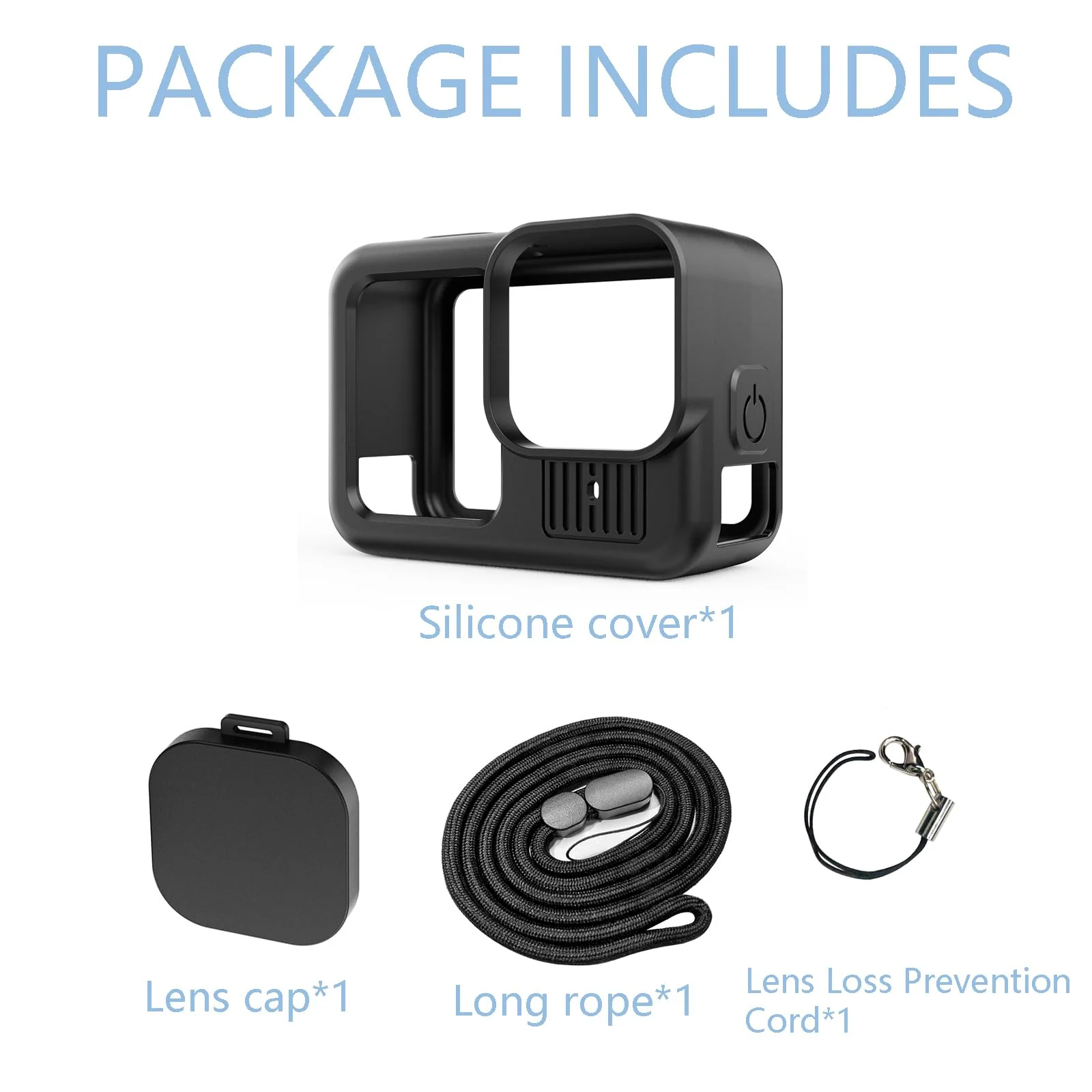 Silicone Case Suitable for GoPro Hero 13 Black, Silicone Rubber Soft Case Protector Cover with Lens Cover Cap Lanyard Accessories Bundle Kit for Hero 13 Black Action Camera (Black) - Image 2