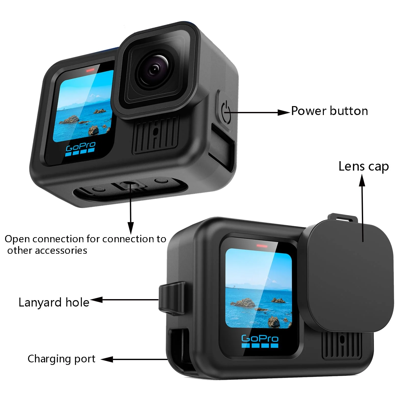 Silicone Case Suitable for GoPro Hero 13 Black, Silicone Rubber Soft Case Protector Cover with Lens Cover Cap Lanyard Accessories Bundle Kit for Hero 13 Black Action Camera (Black) - Image 3